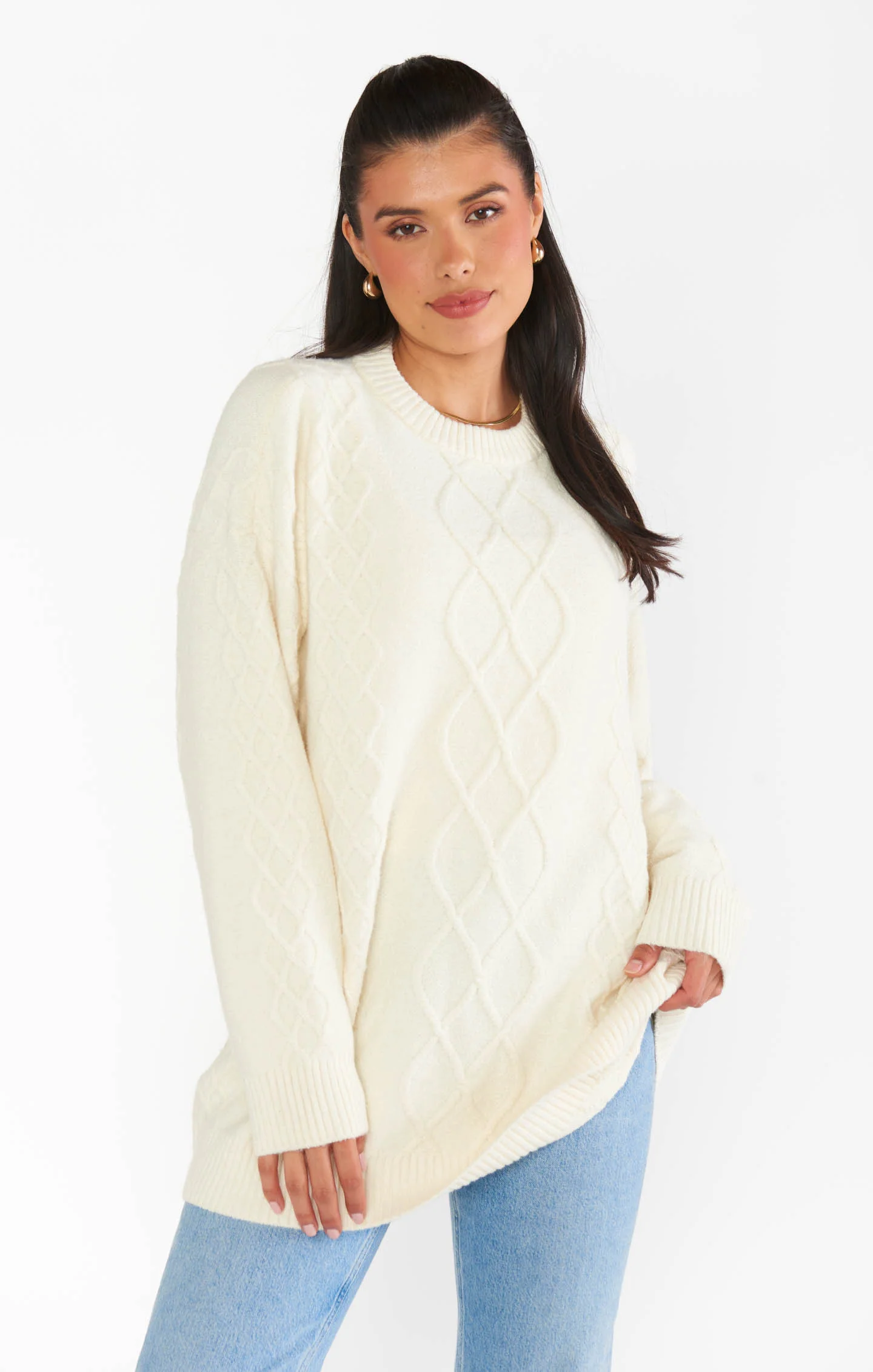 Canyon Tunic Sweater ~ Cream Fuzzy Knit - Image 5