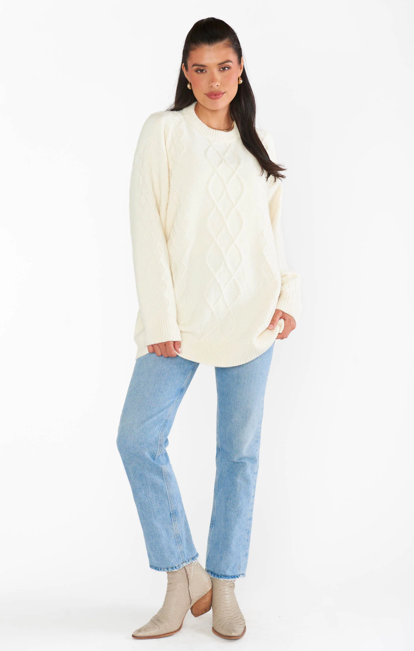 Canyon Tunic Sweater ~ Cream Fuzzy Knit - Image 6
