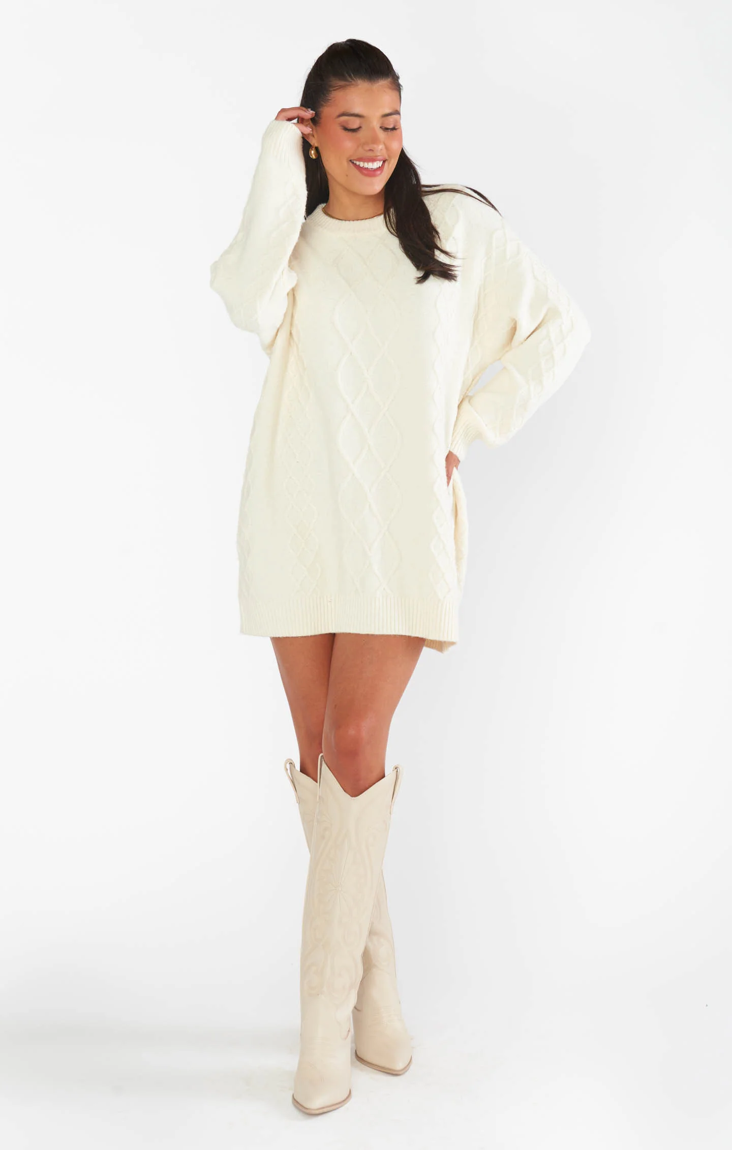 Canyon Tunic Sweater ~ Cream Fuzzy Knit - Image 7