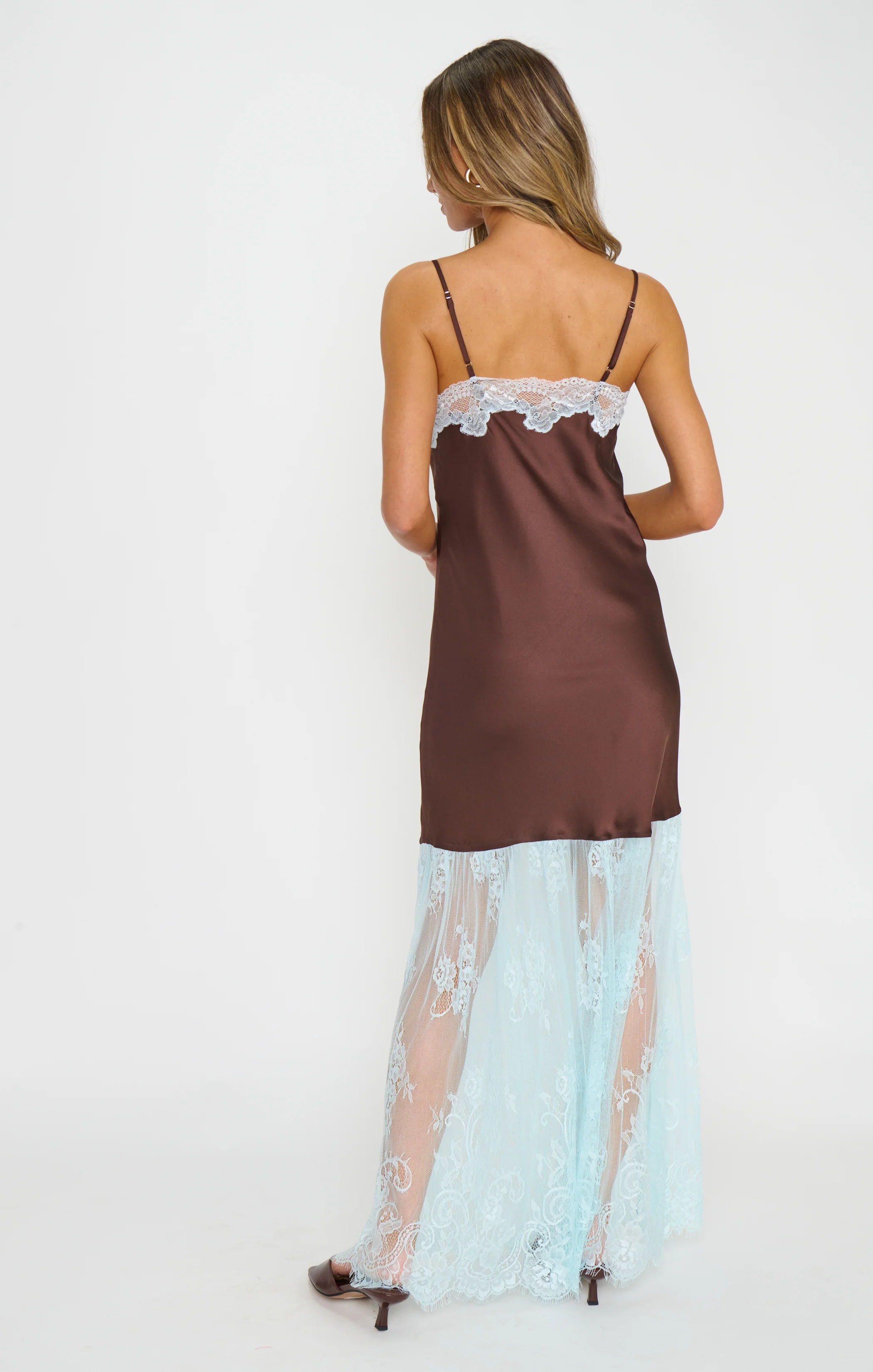 Celine Dress ~ Chocolate Blue Luxe Satin - Image 4