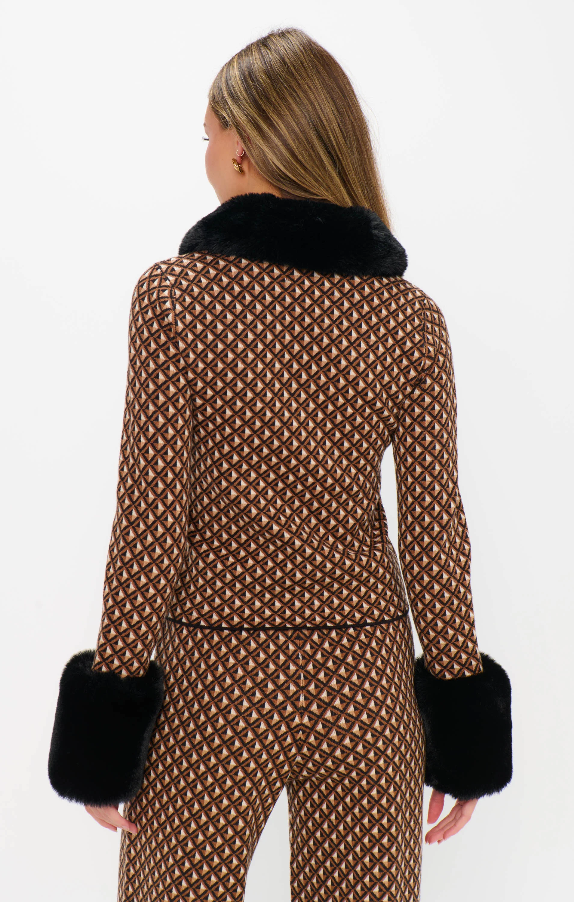 Chateau Cardigan ~ Carmel Geo Knit with Faux Fur - Image 7