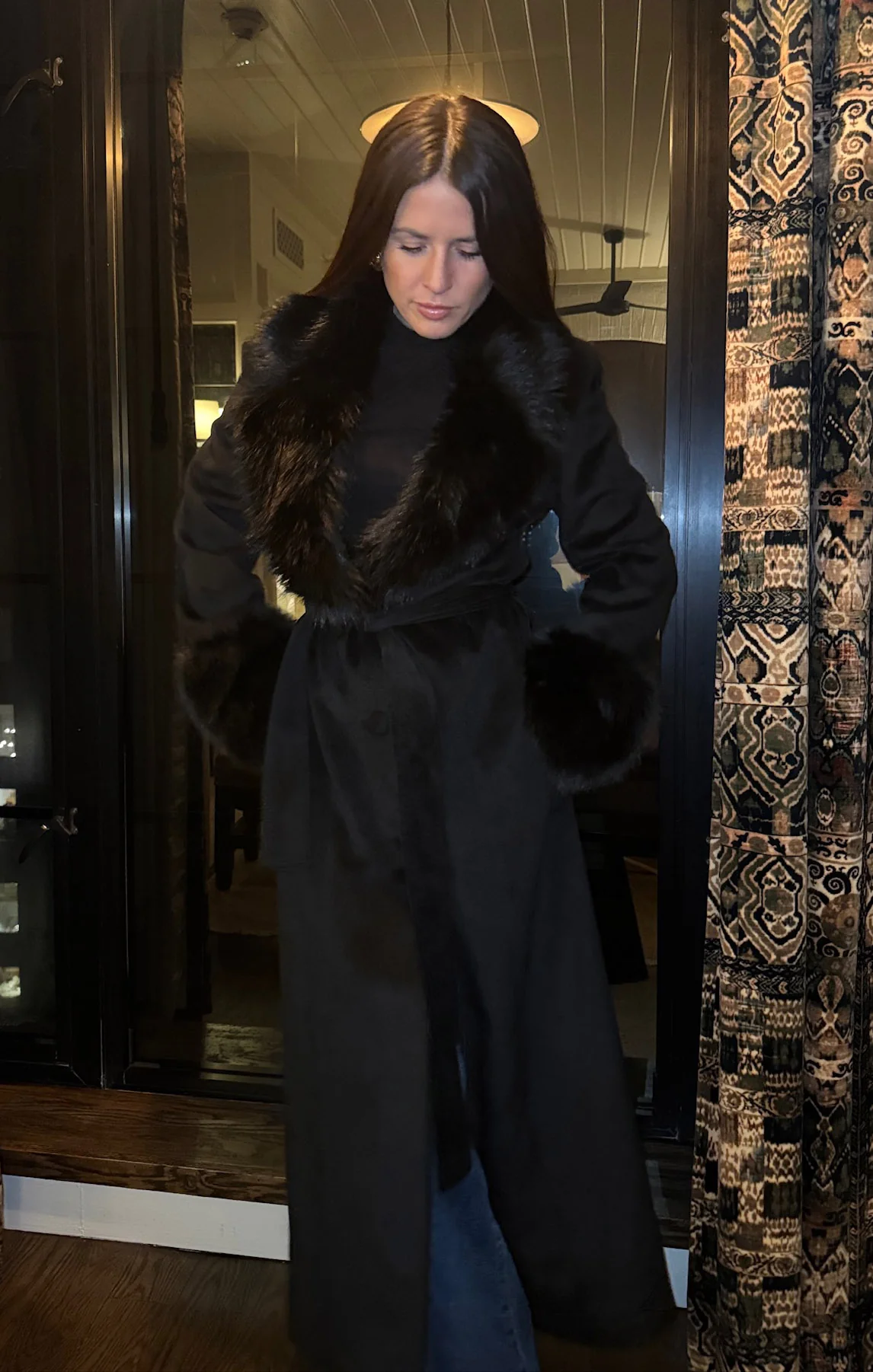 Checkroom Coat ~ Black with Faux Fur - Image 2