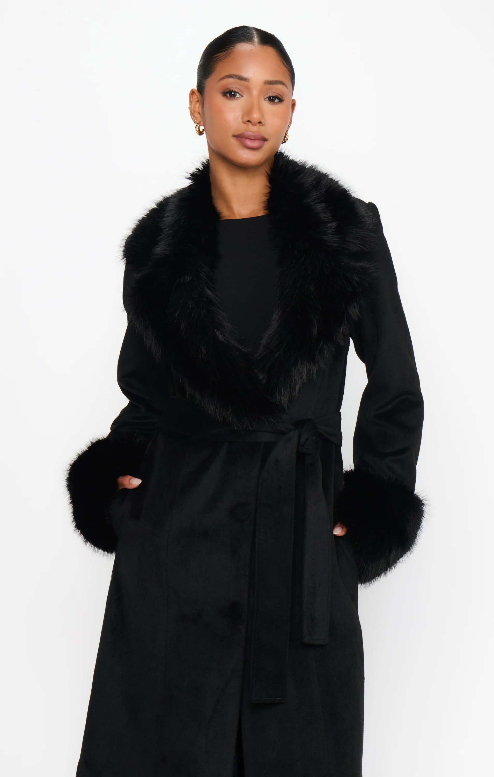 Checkroom Coat ~ Black with Faux Fur - Image 5