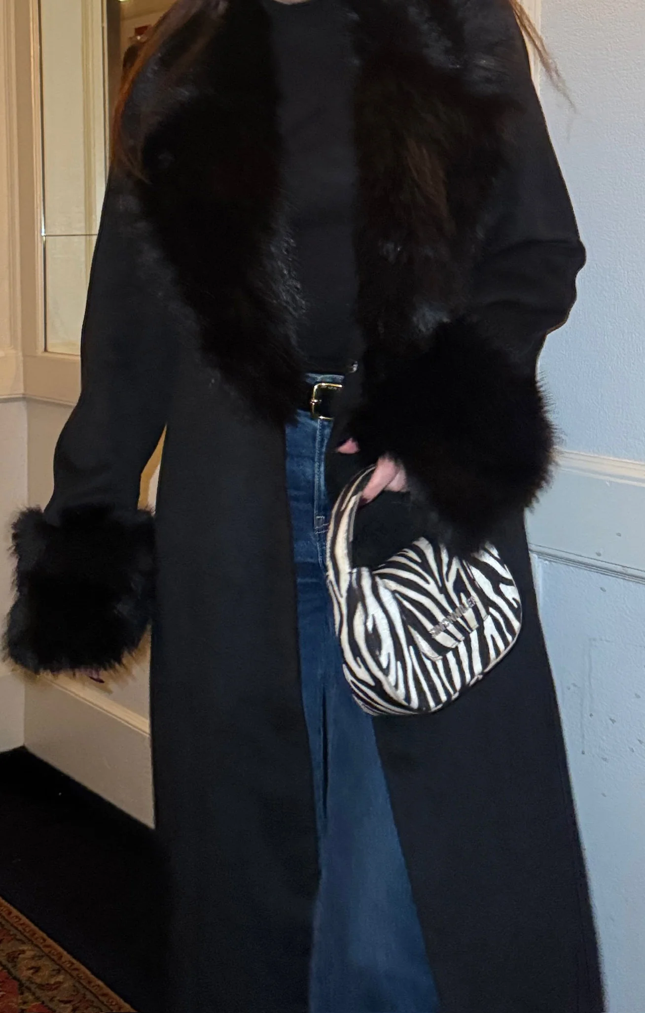Checkroom Coat ~ Black with Faux Fur - Image 6
