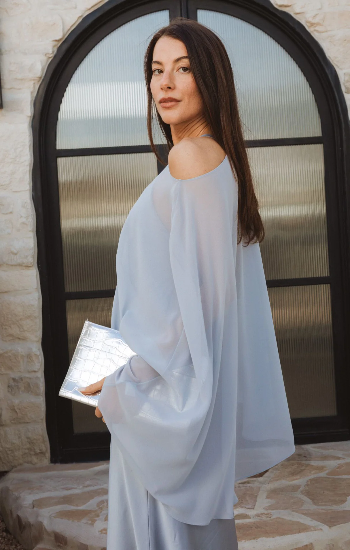 Cherish Cape ~ Steel Blue Chiffon - Image 2