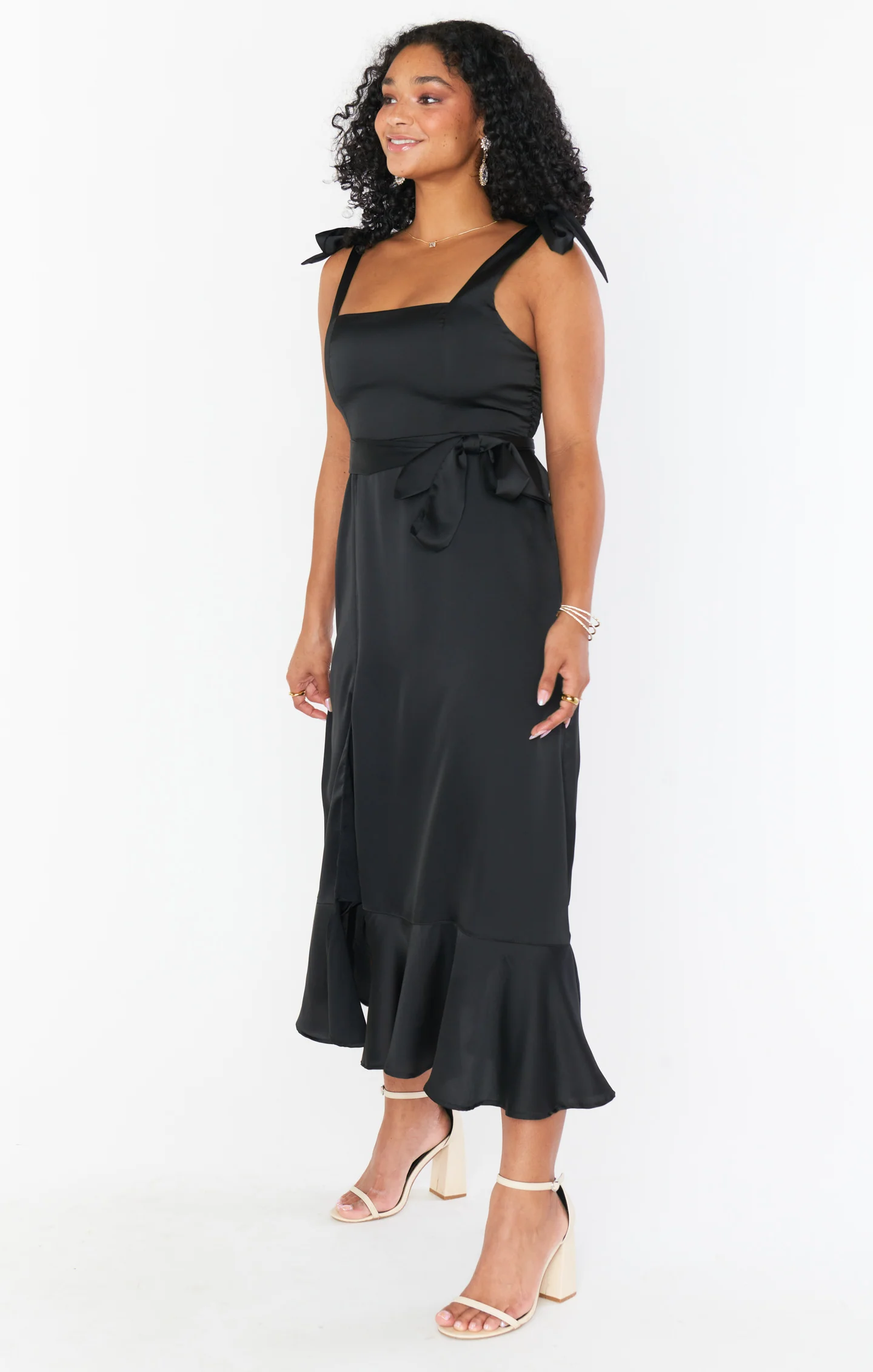 Claire Midi Dress ~ Black Luxe Satin - Image 4