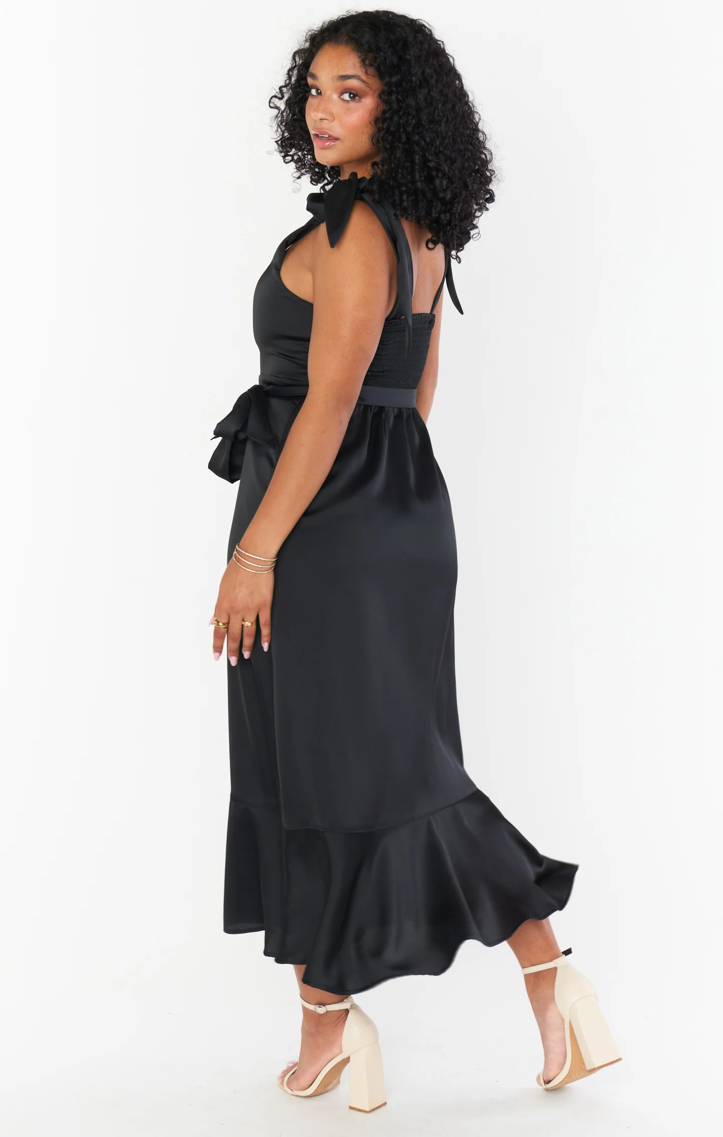 Claire Midi Dress ~ Black Luxe Satin - Image 7