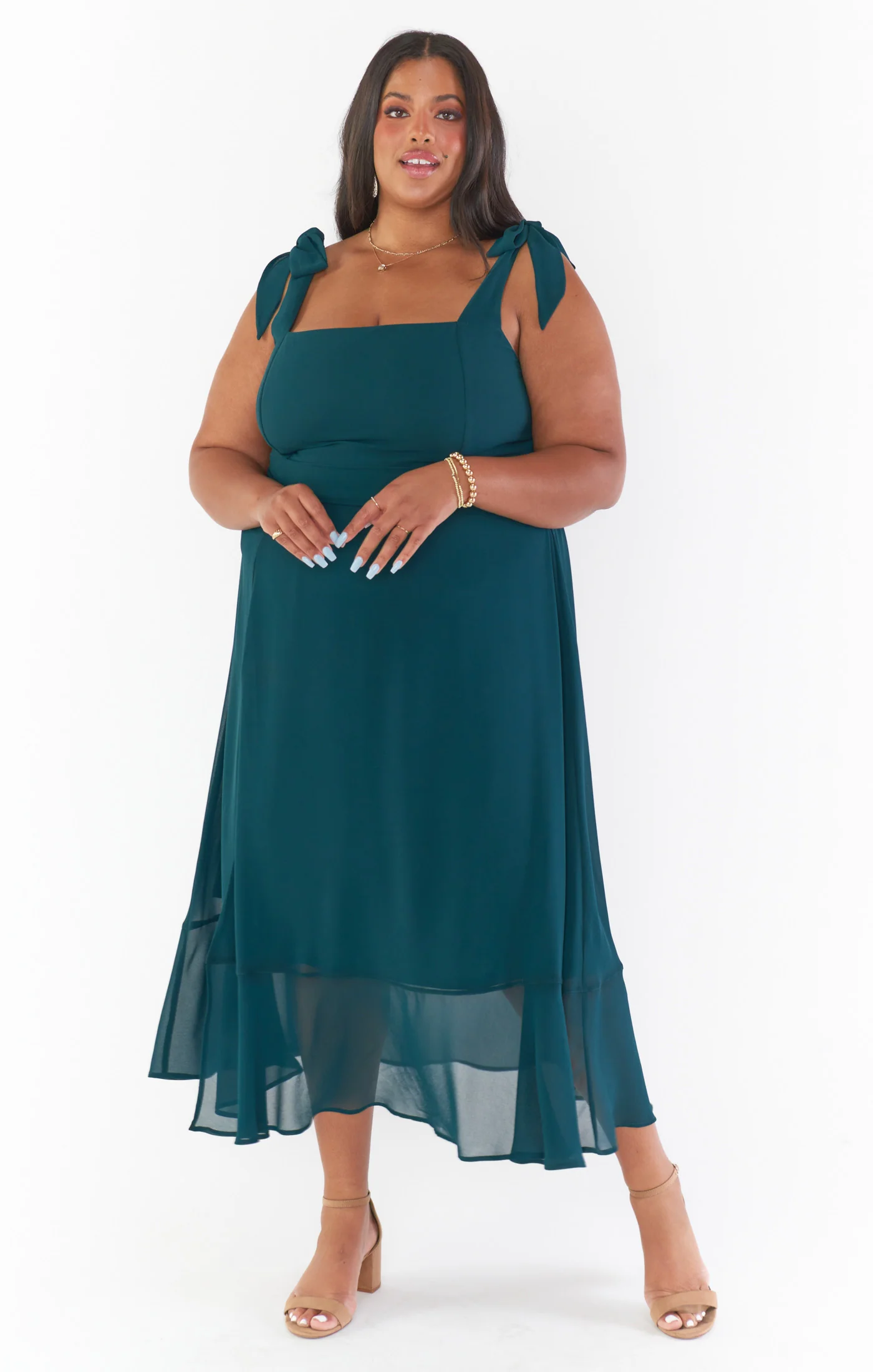 Claire Midi Dress ~ Emerald Chiffon - Image 3
