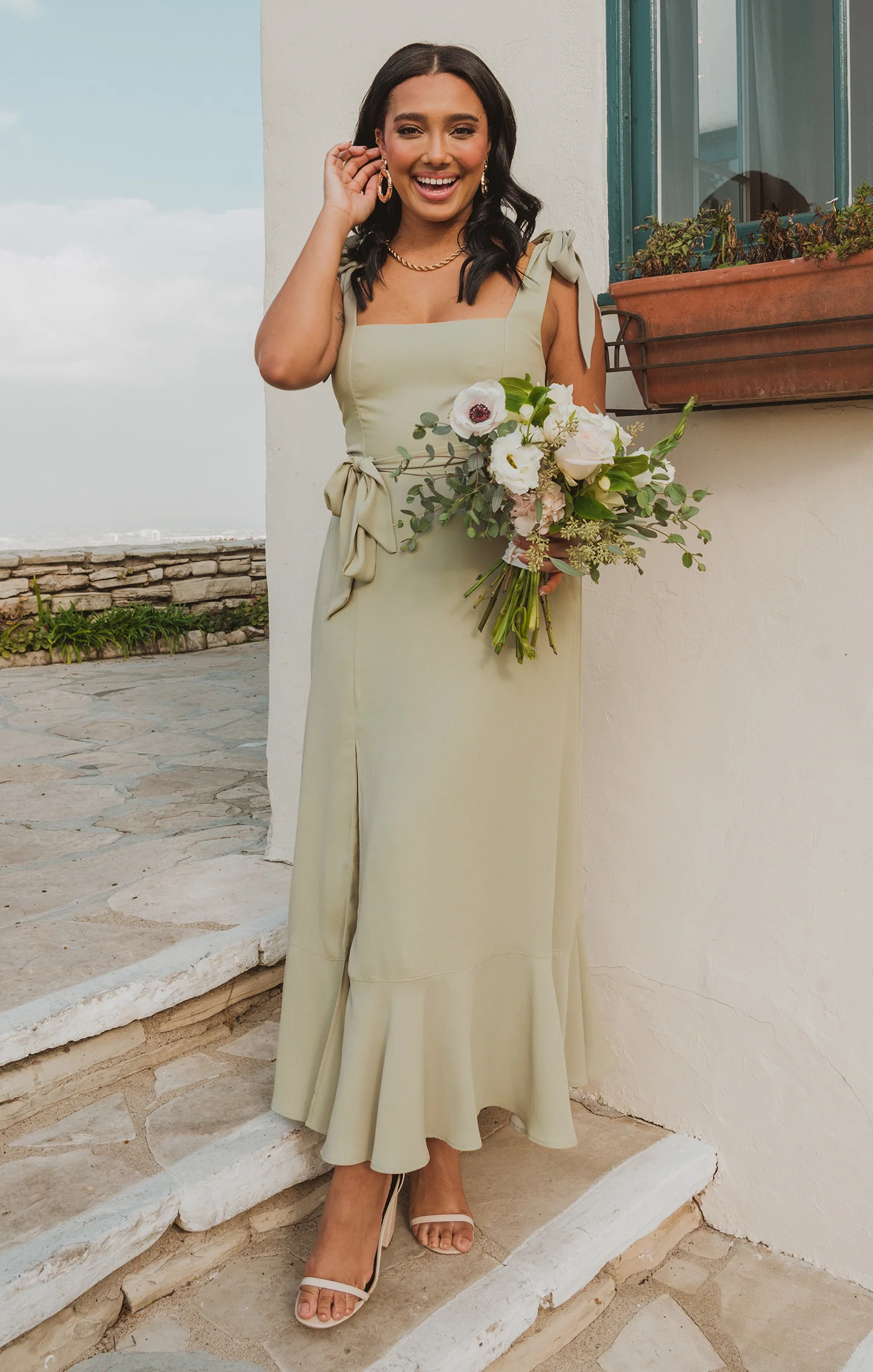 Claire Midi Dress ~ Moss Green Crisp - Image 2