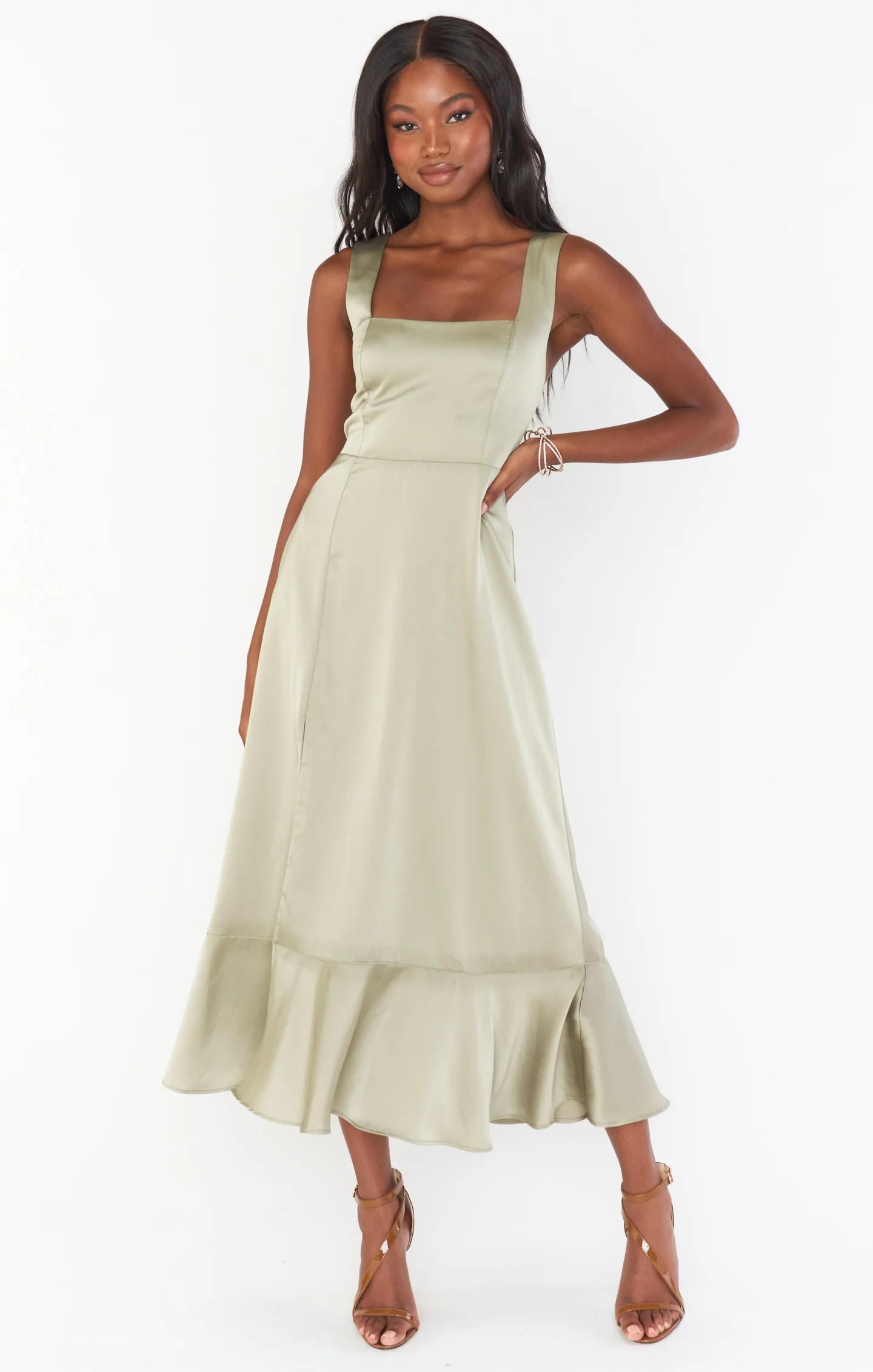 Claire Midi Dress ~ Moss Green Luxe Satin - Image 3