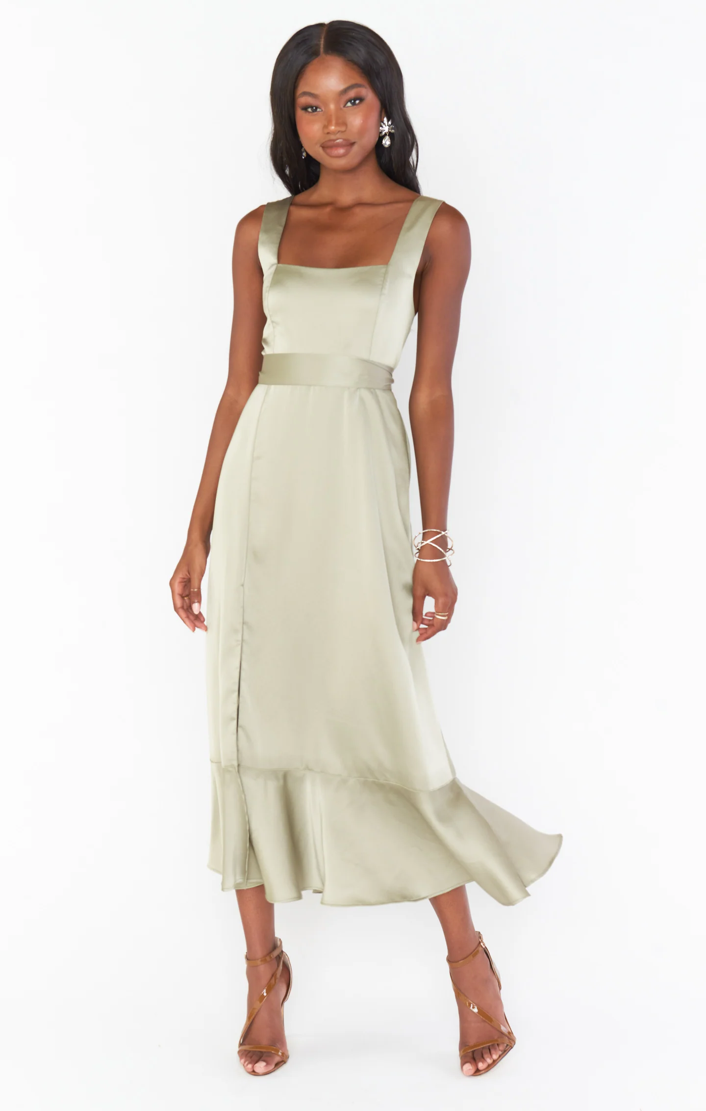 Claire Midi Dress ~ Moss Green Luxe Satin - Image 4