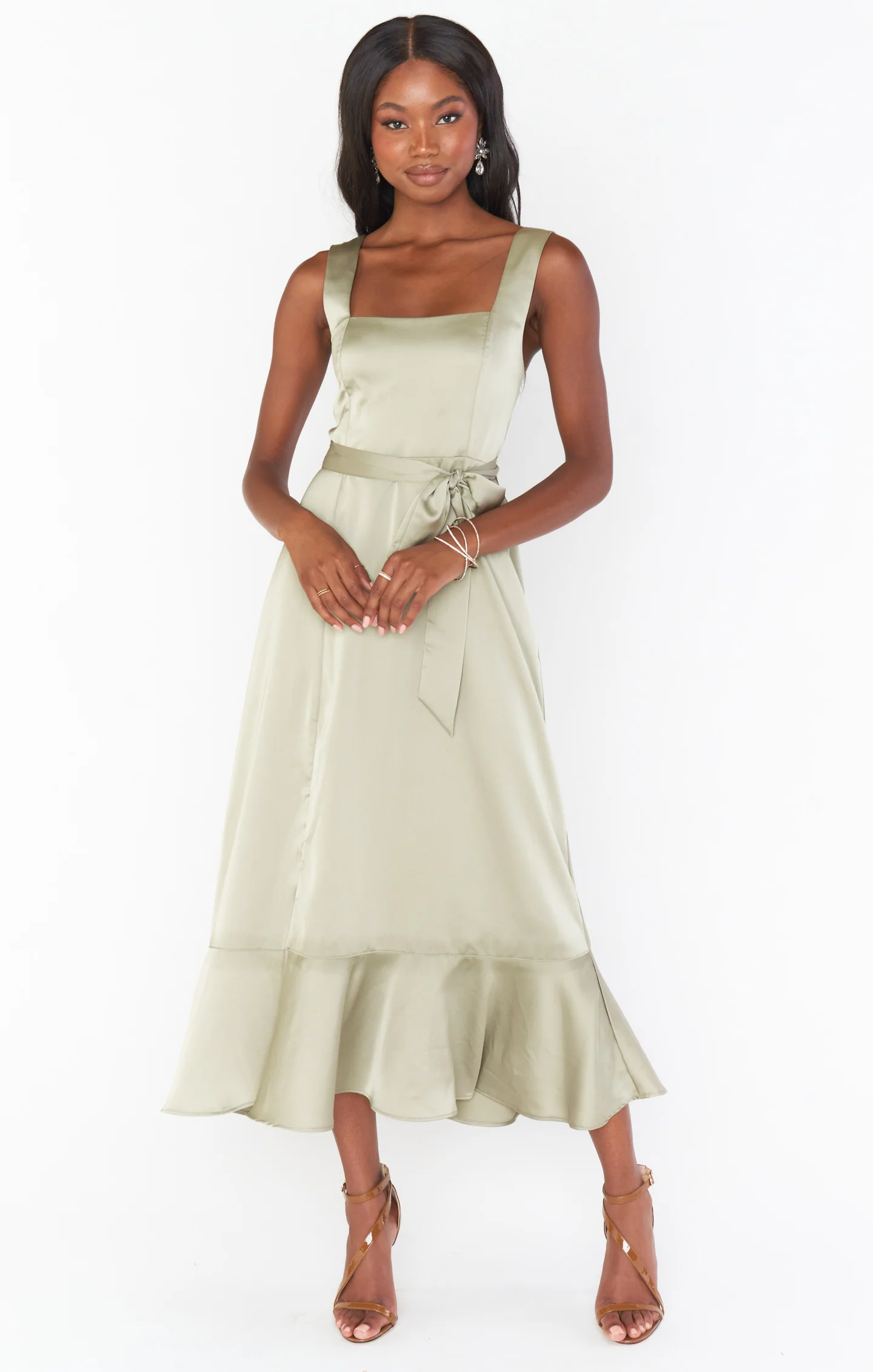 Claire Midi Dress ~ Moss Green Luxe Satin - Image 5