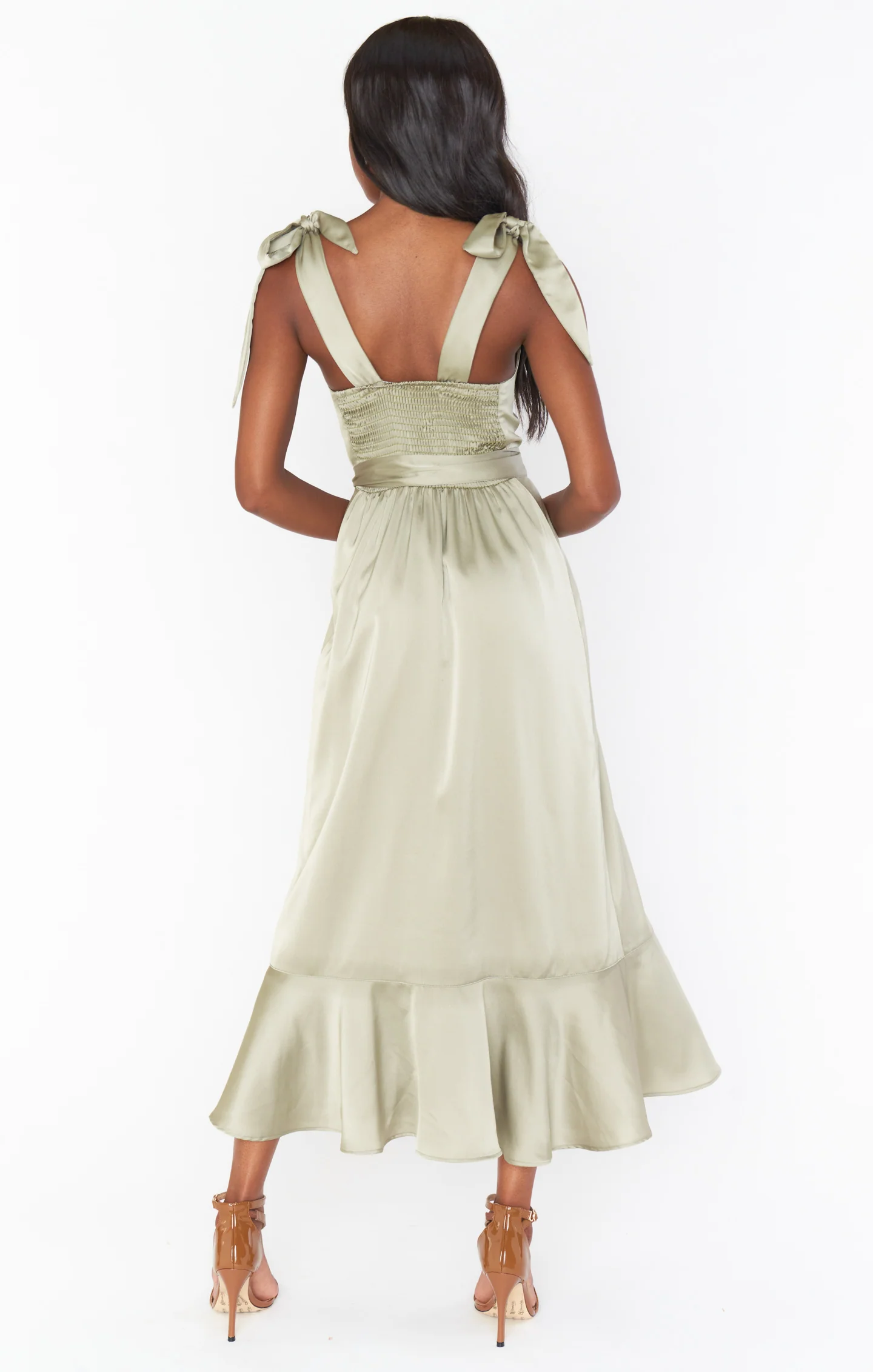 Claire Midi Dress ~ Moss Green Luxe Satin - Image 6