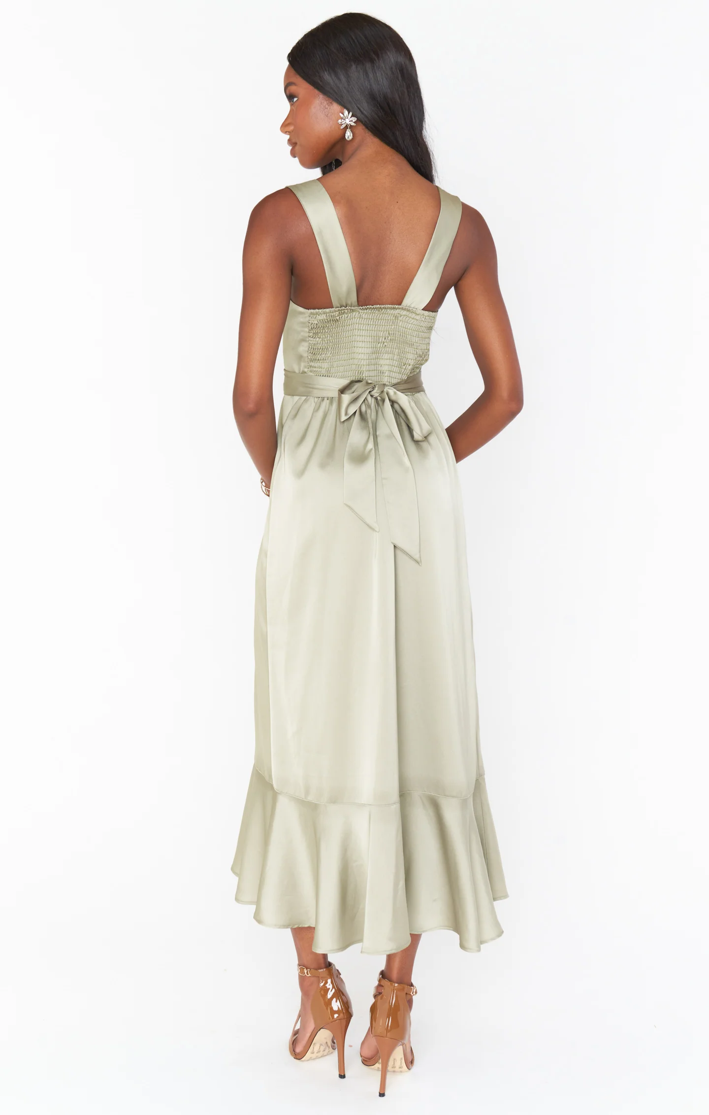 Claire Midi Dress ~ Moss Green Luxe Satin - Image 7