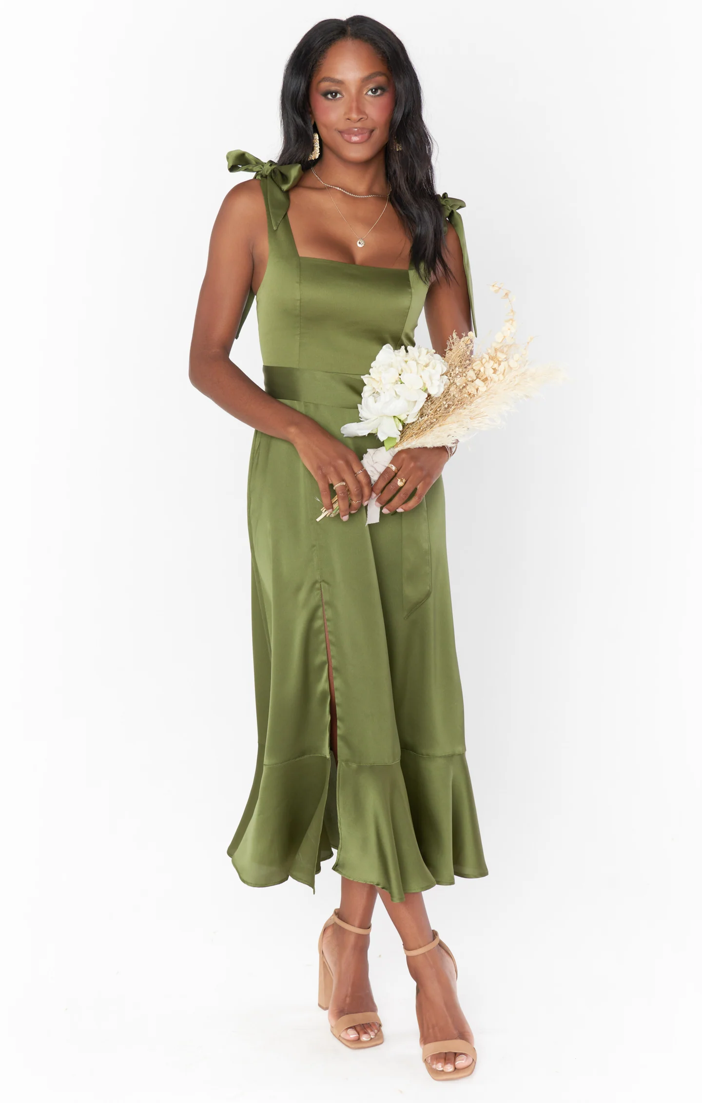 Claire Midi Dress ~ Rich Olive Luxe Satin - Image 10