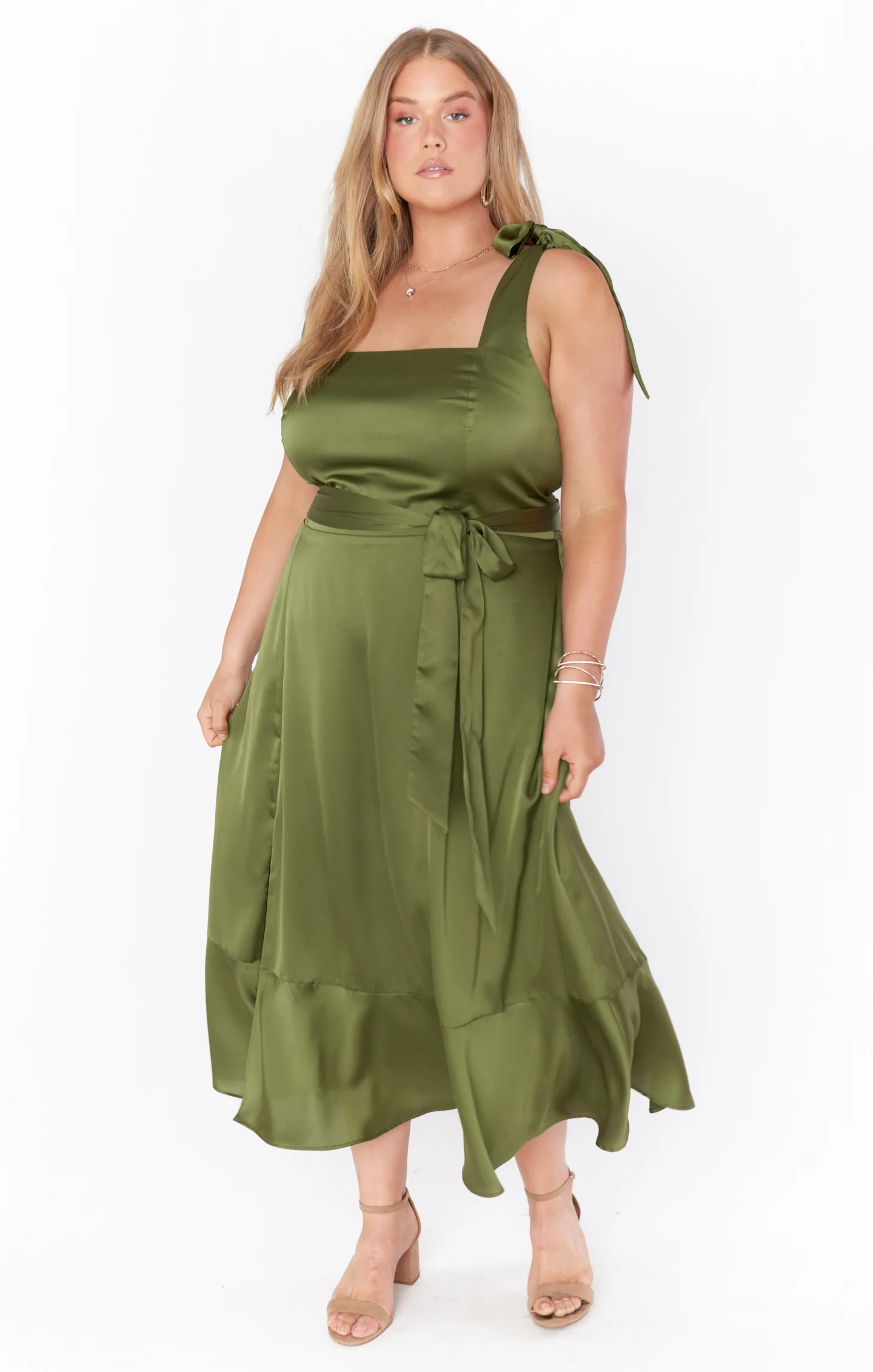 Claire Midi Dress ~ Rich Olive Luxe Satin - Image 14