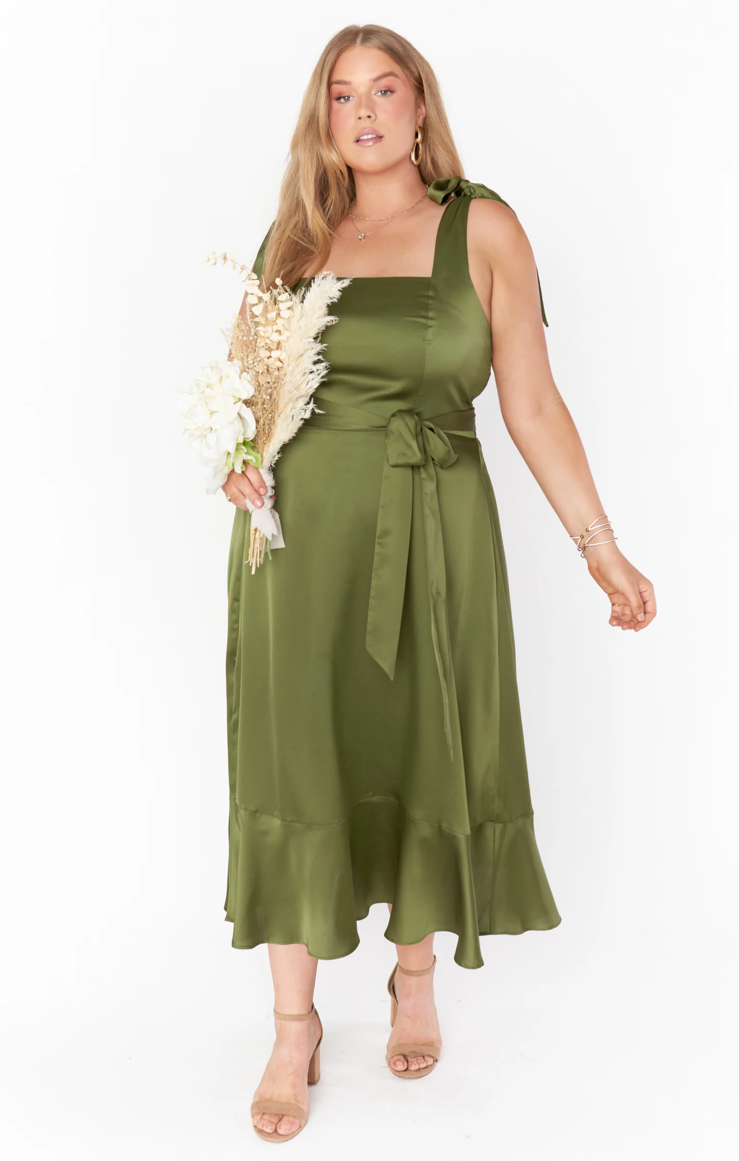 Claire Midi Dress ~ Rich Olive Luxe Satin - Image 17