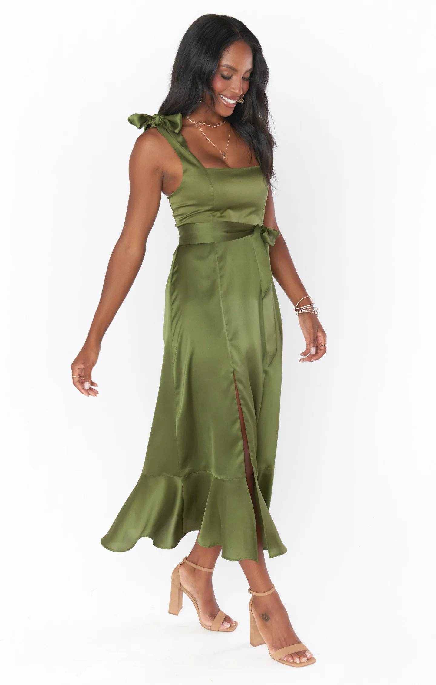 Claire Midi Dress ~ Rich Olive Luxe Satin - Image 4