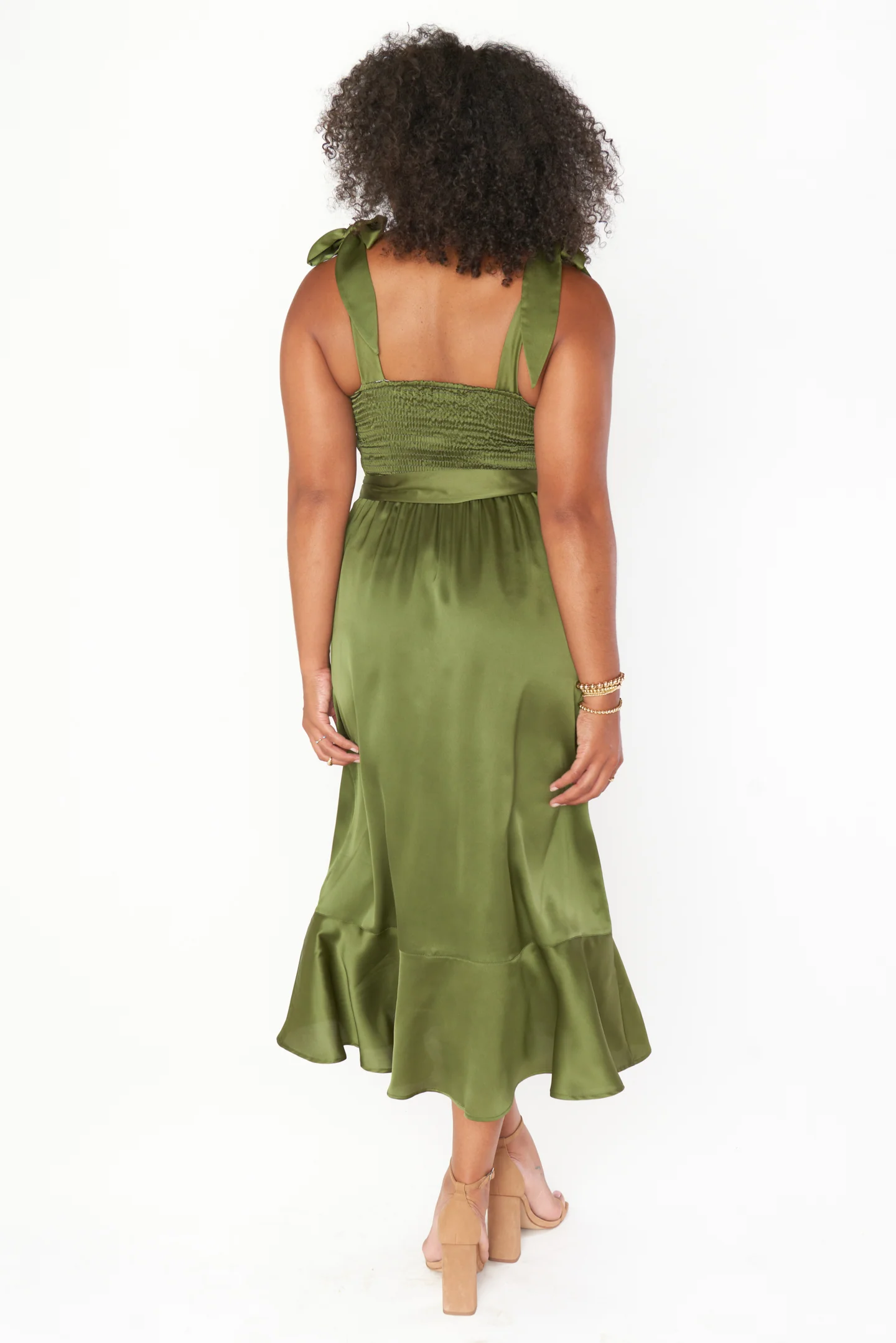 Claire Midi Dress ~ Rich Olive Luxe Satin - Image 9