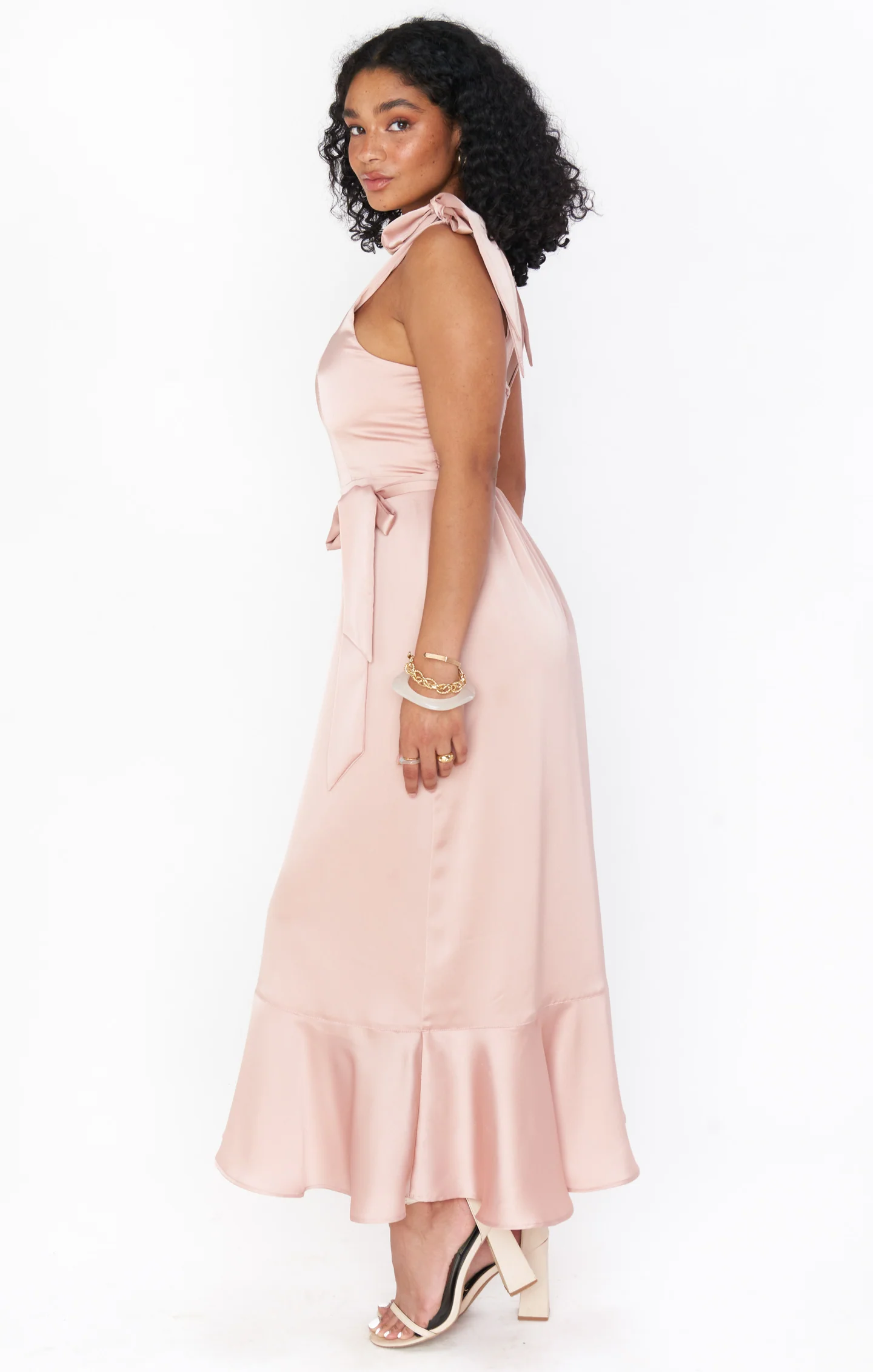 Claire Midi Dress ~ Rose Gold Luxe Satin - Image 3