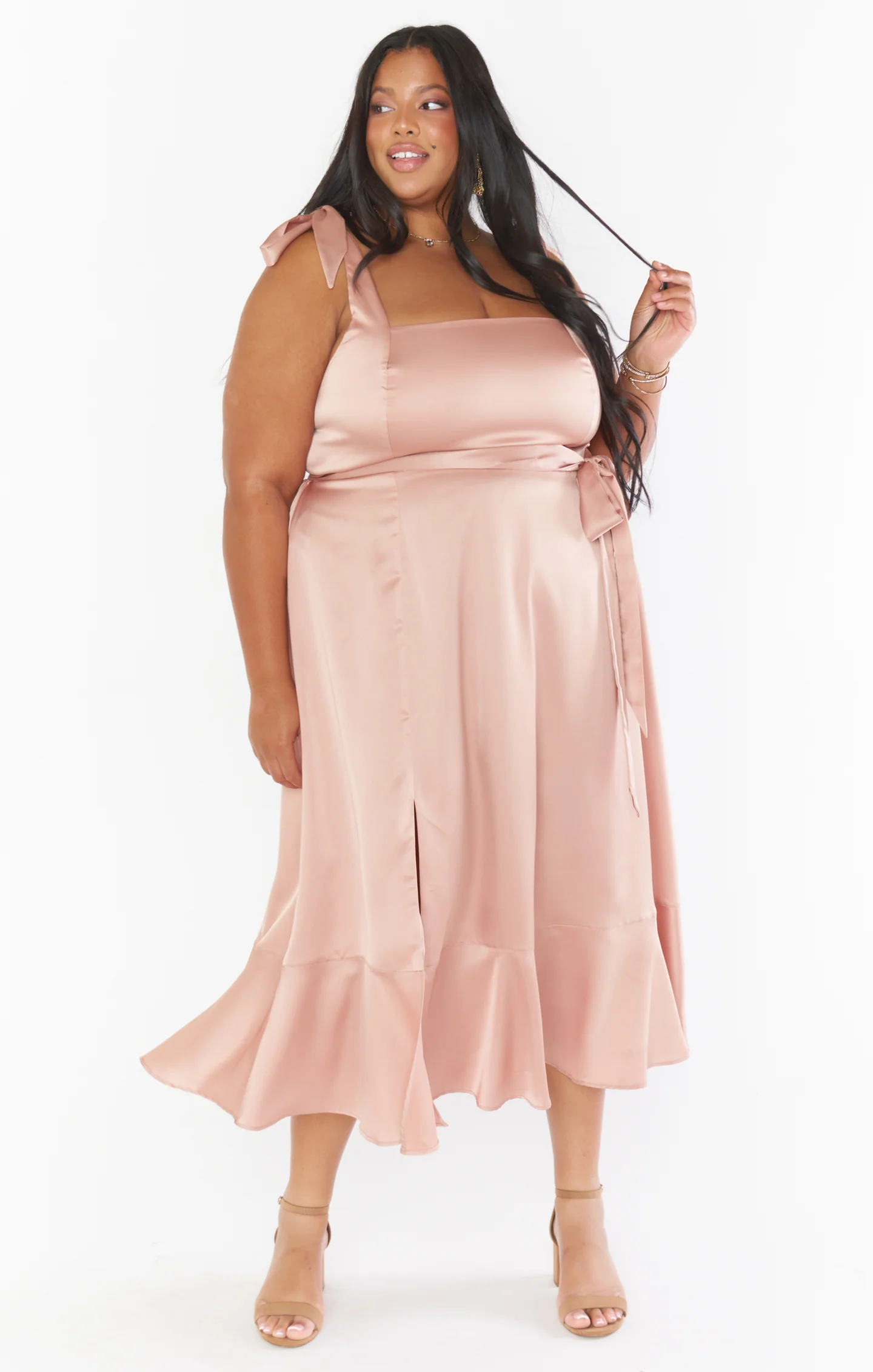 Claire Midi Dress ~ Rose Gold Luxe Satin - Image 4