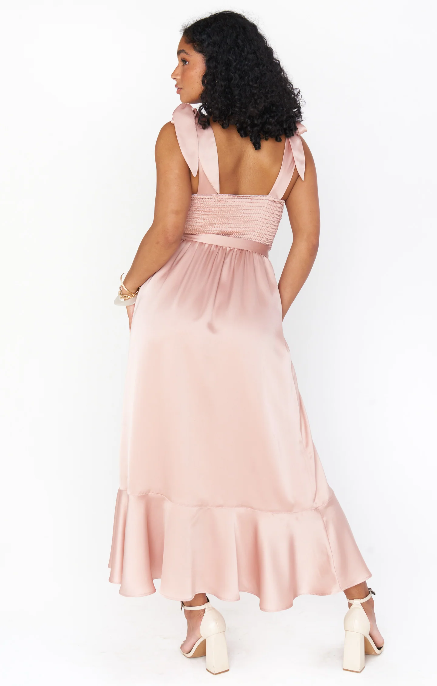 Claire Midi Dress ~ Rose Gold Luxe Satin - Image 5