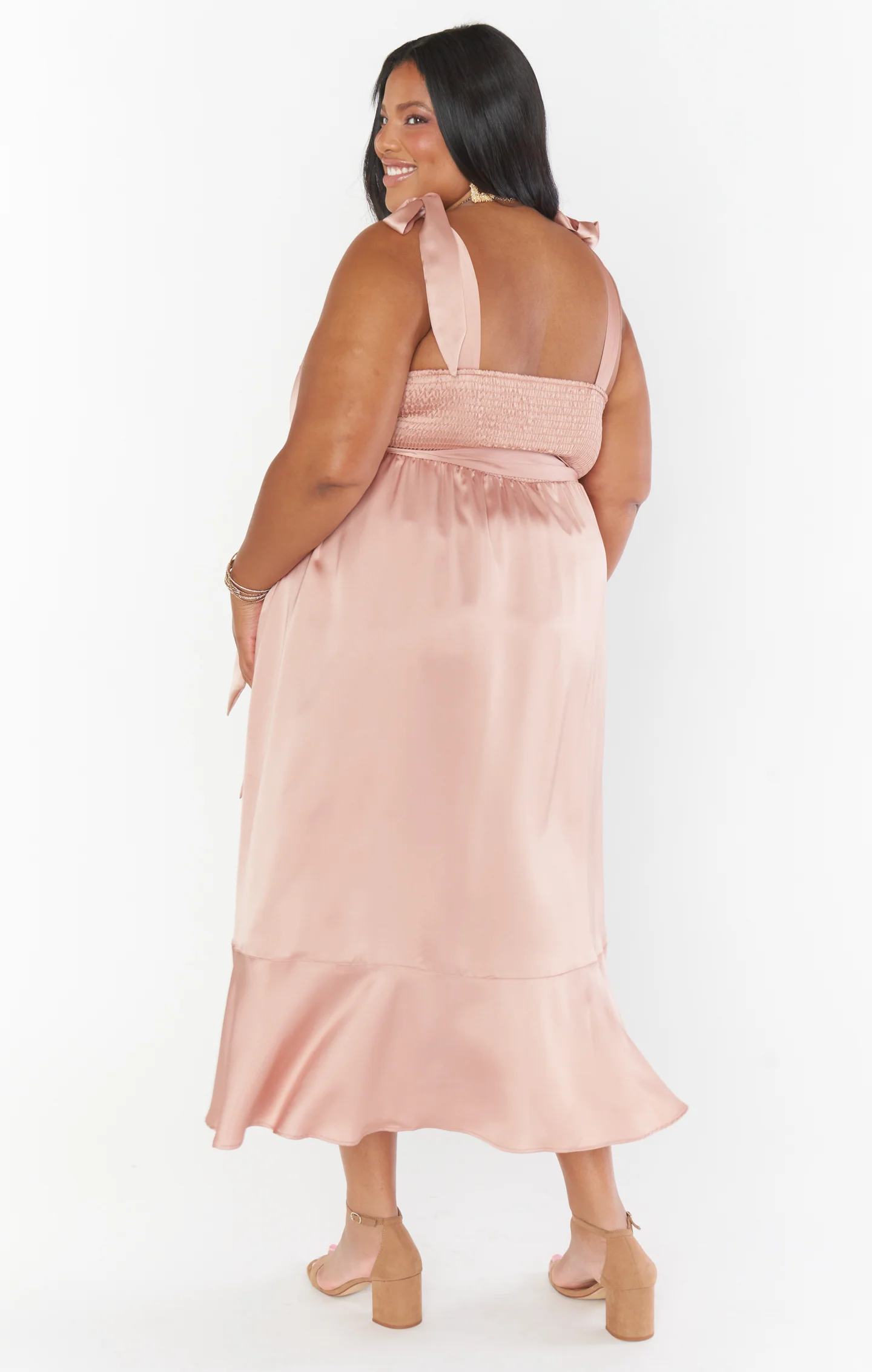 Claire Midi Dress ~ Rose Gold Luxe Satin - Image 6
