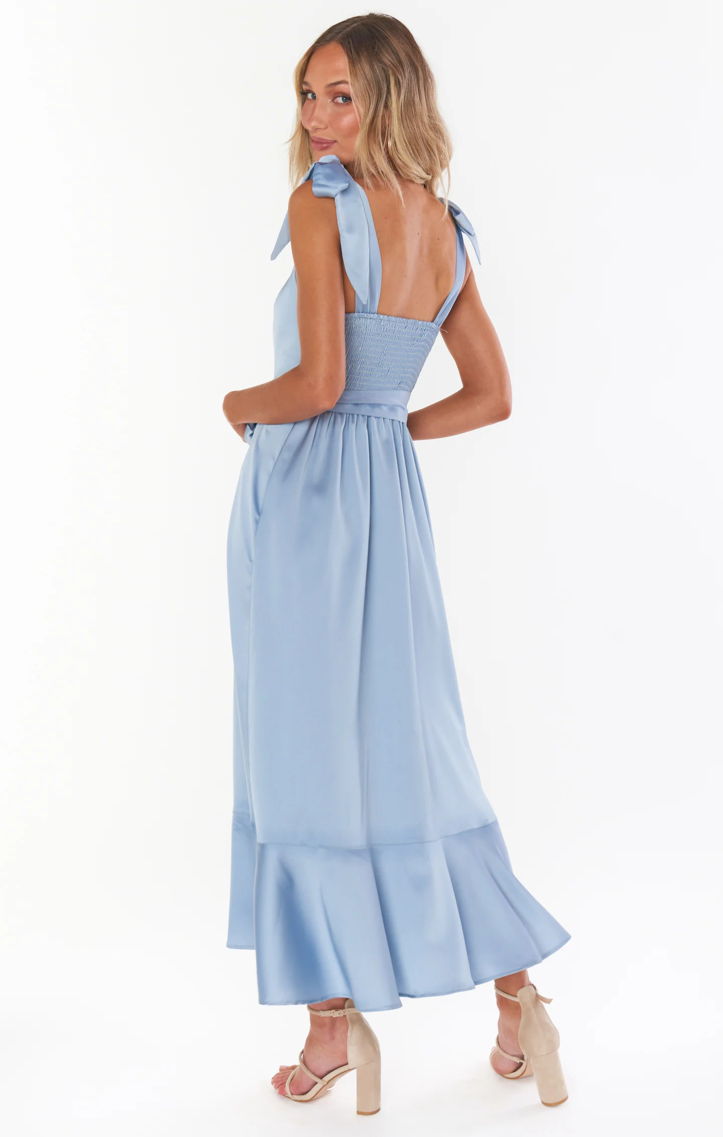 Claire Midi Dress ~ Steel Blue Luxe Satin - Image 11