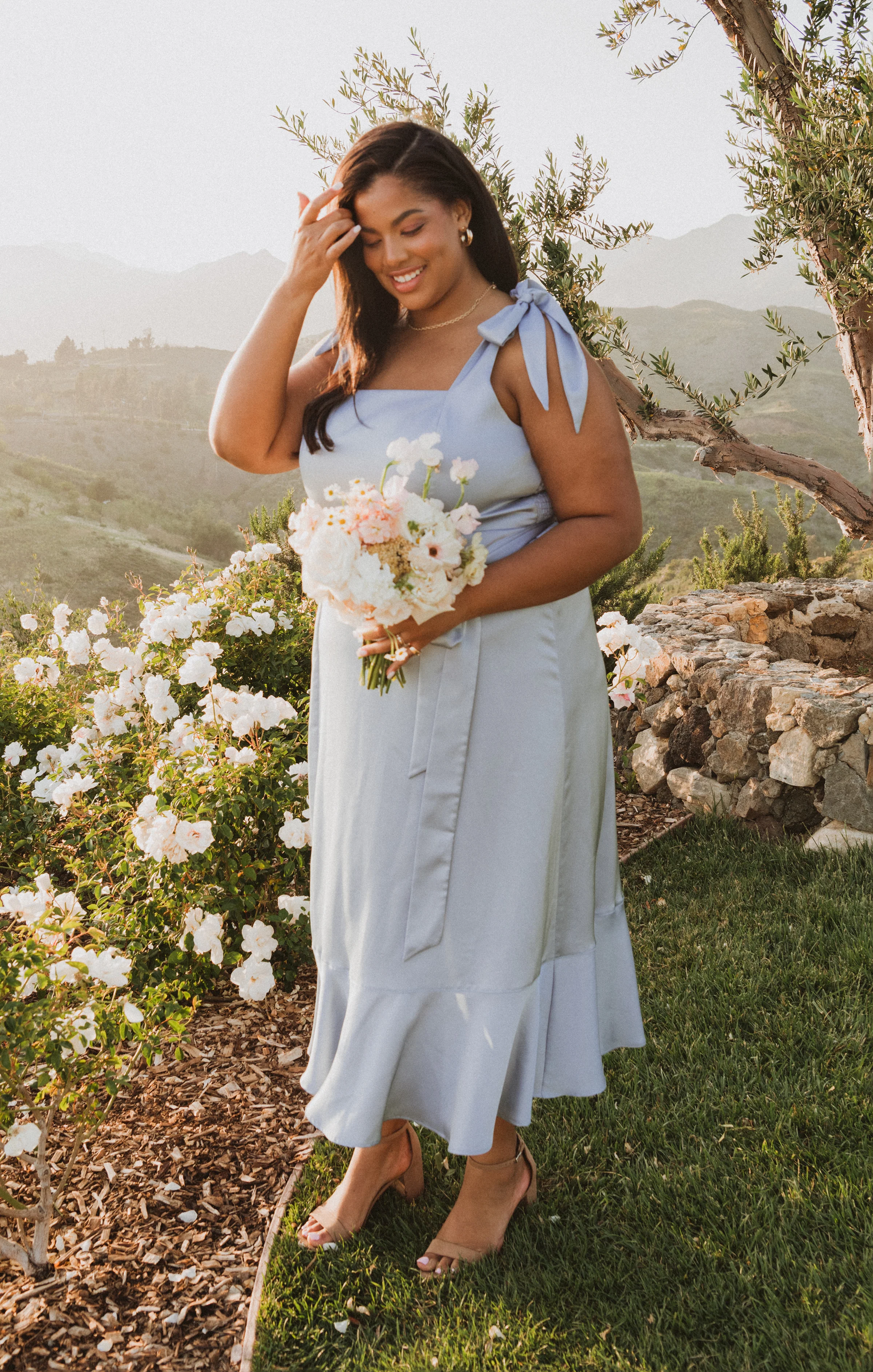 Claire Midi Dress ~ Steel Blue Luxe Satin - Image 5