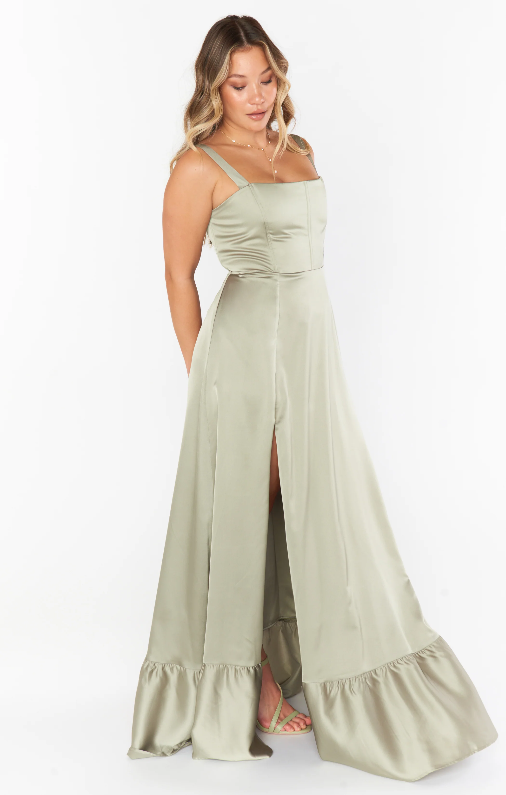 Clarissa Corset Dress ~ Moss Green Luxe Satin - Image 3