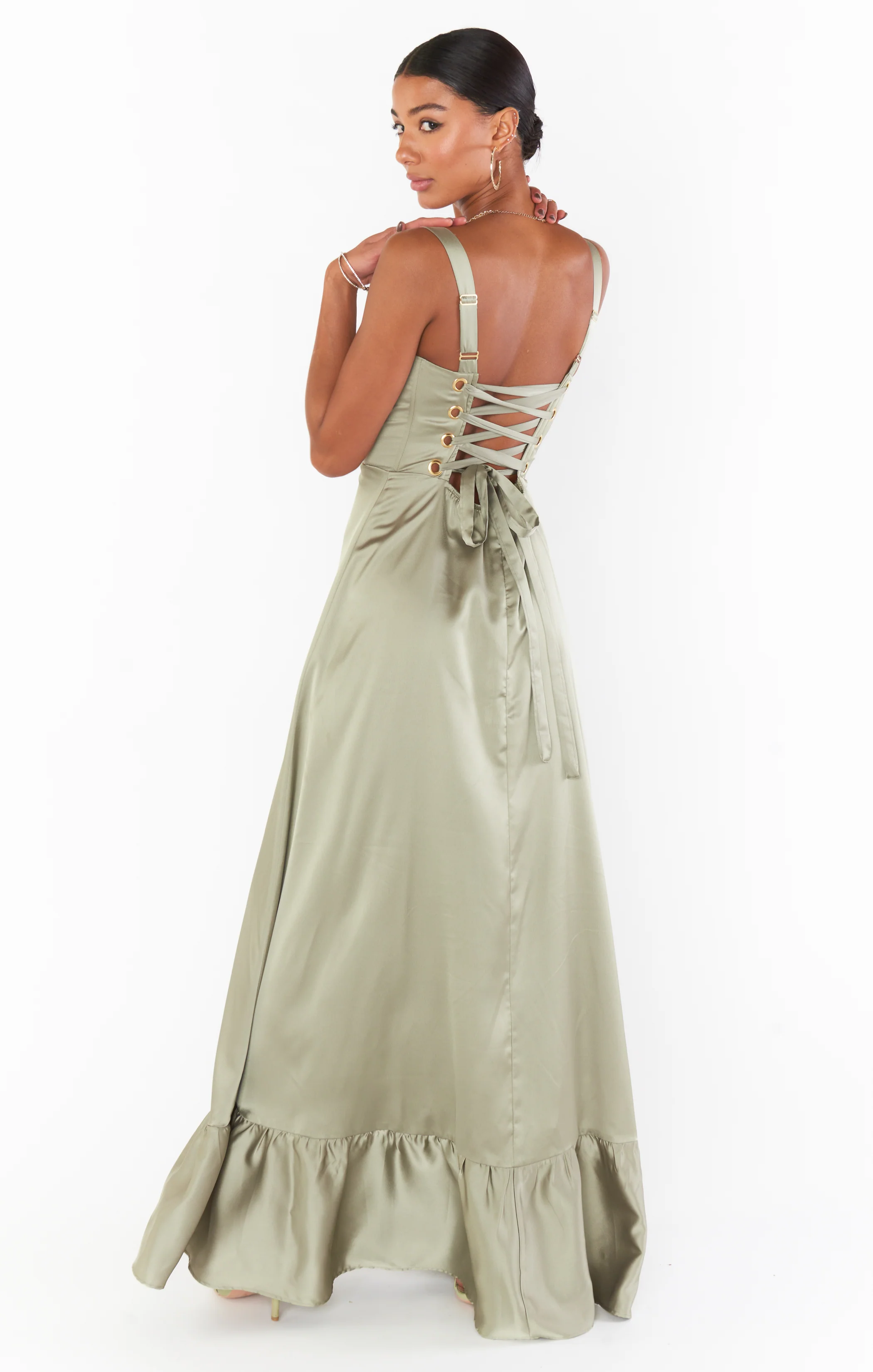 Clarissa Corset Dress ~ Moss Green Luxe Satin - Image 4