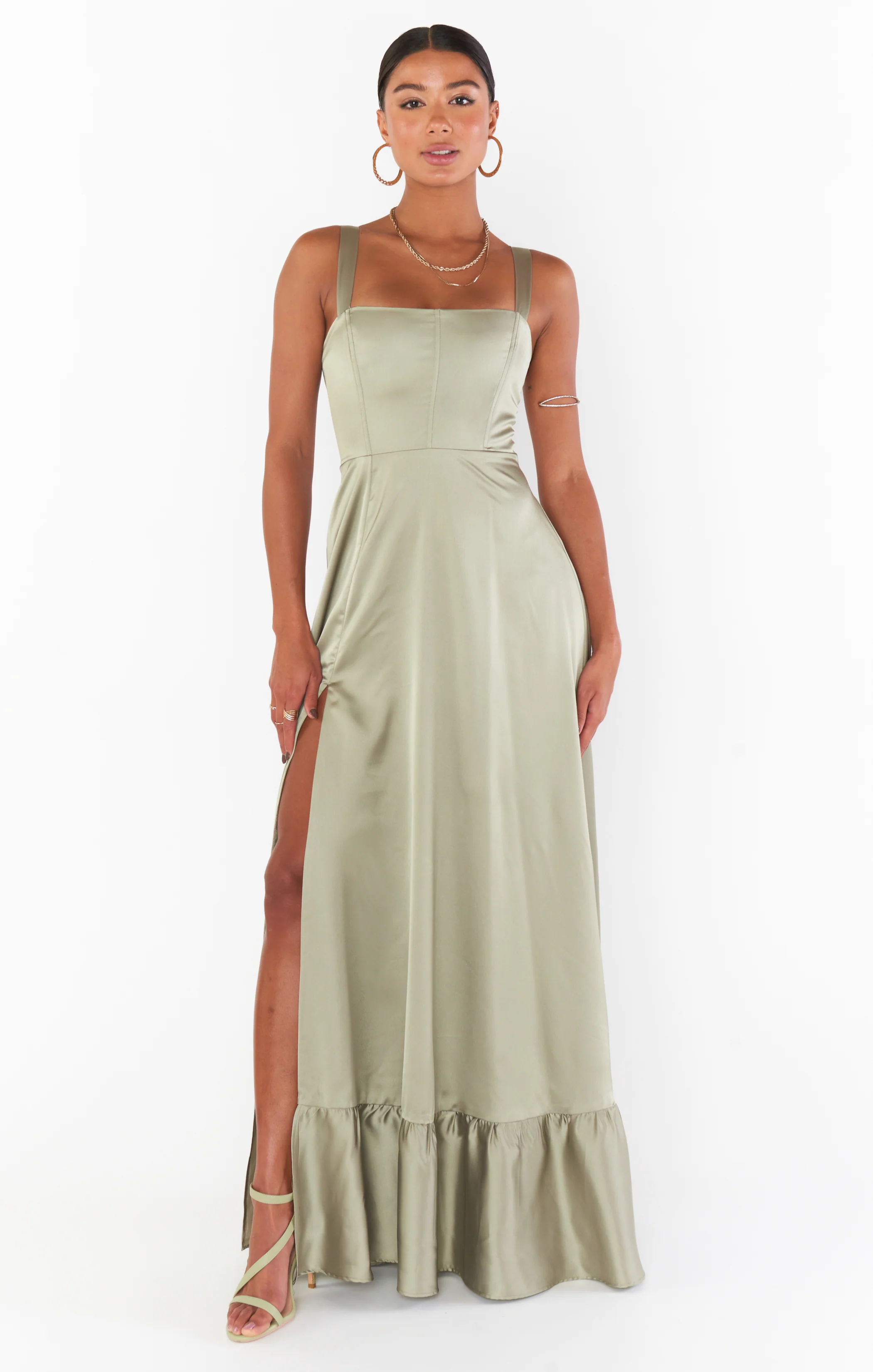 Clarissa Corset Dress ~ Moss Green Luxe Satin - Image 7