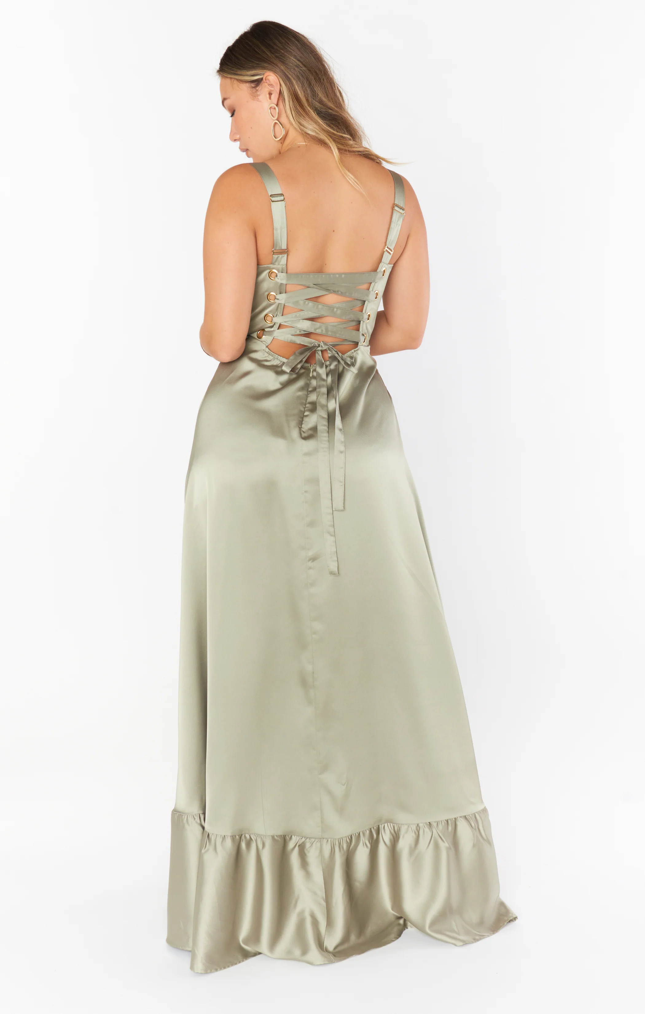 Clarissa Corset Dress ~ Moss Green Luxe Satin - Image 9