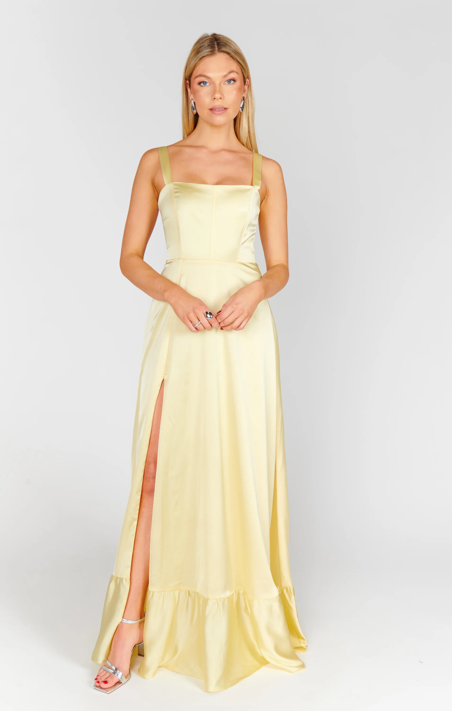 Clarissa Corset Dress ~ Pale Yellow Luxe Satin - Image 3