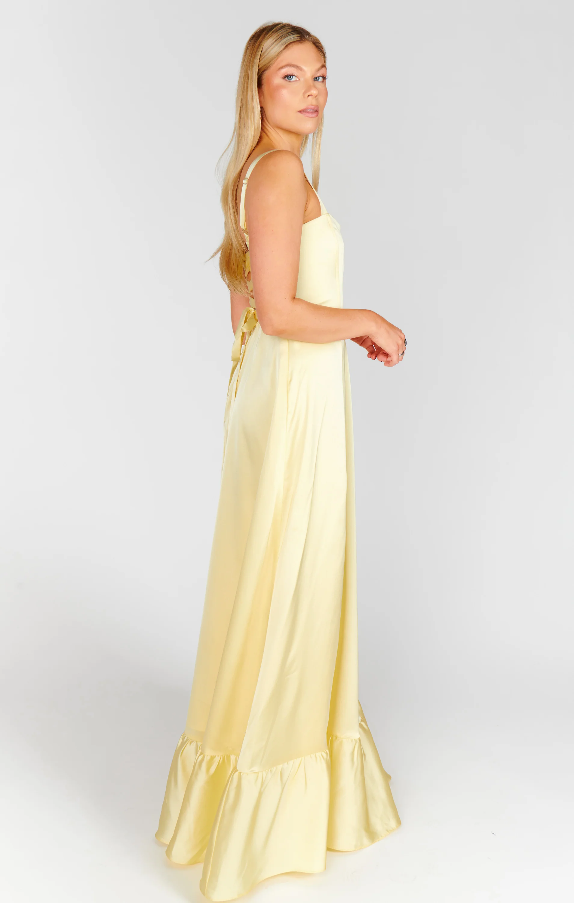 Clarissa Corset Dress ~ Pale Yellow Luxe Satin - Image 5