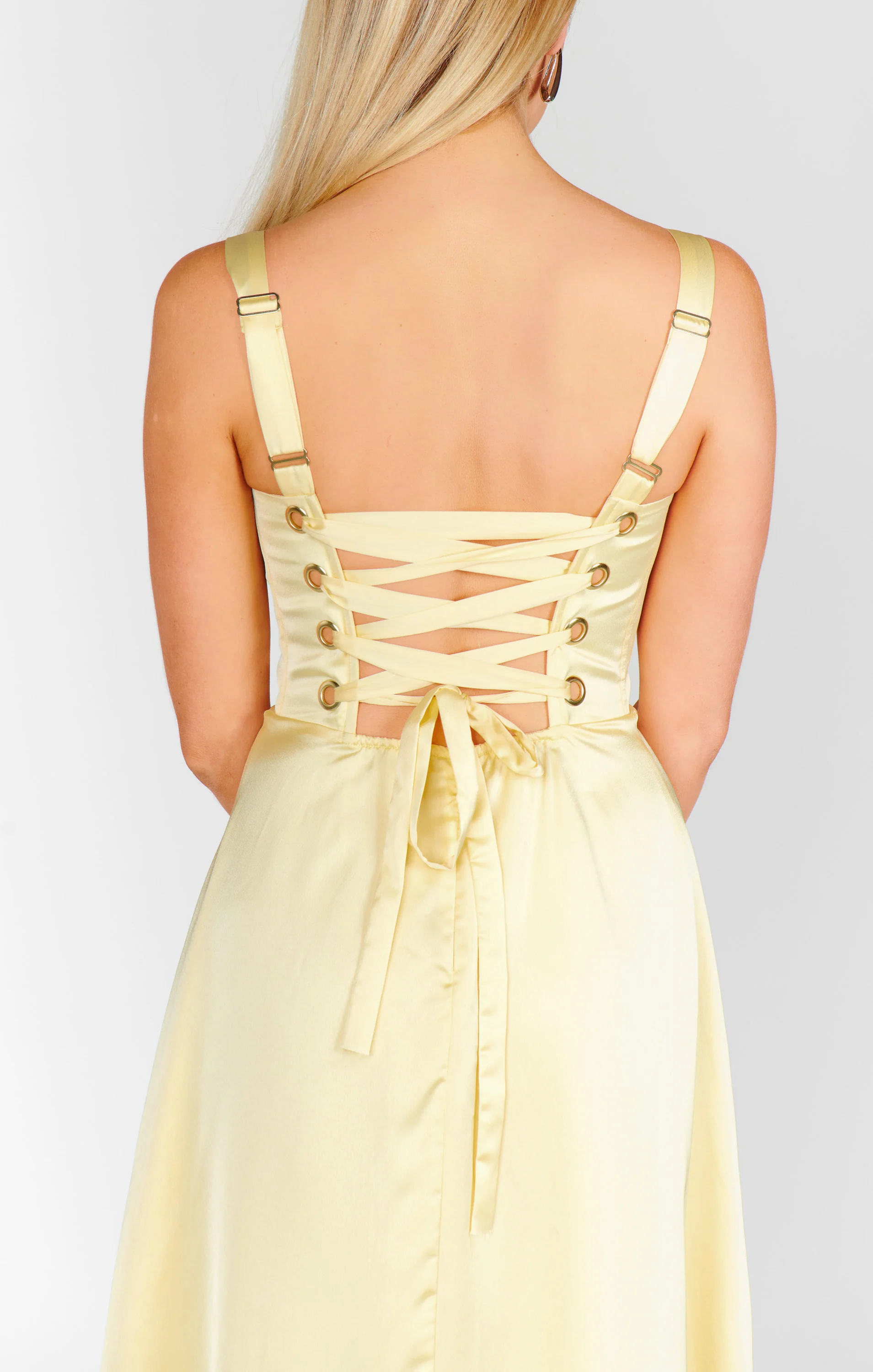 Clarissa Corset Dress ~ Pale Yellow Luxe Satin - Image 6