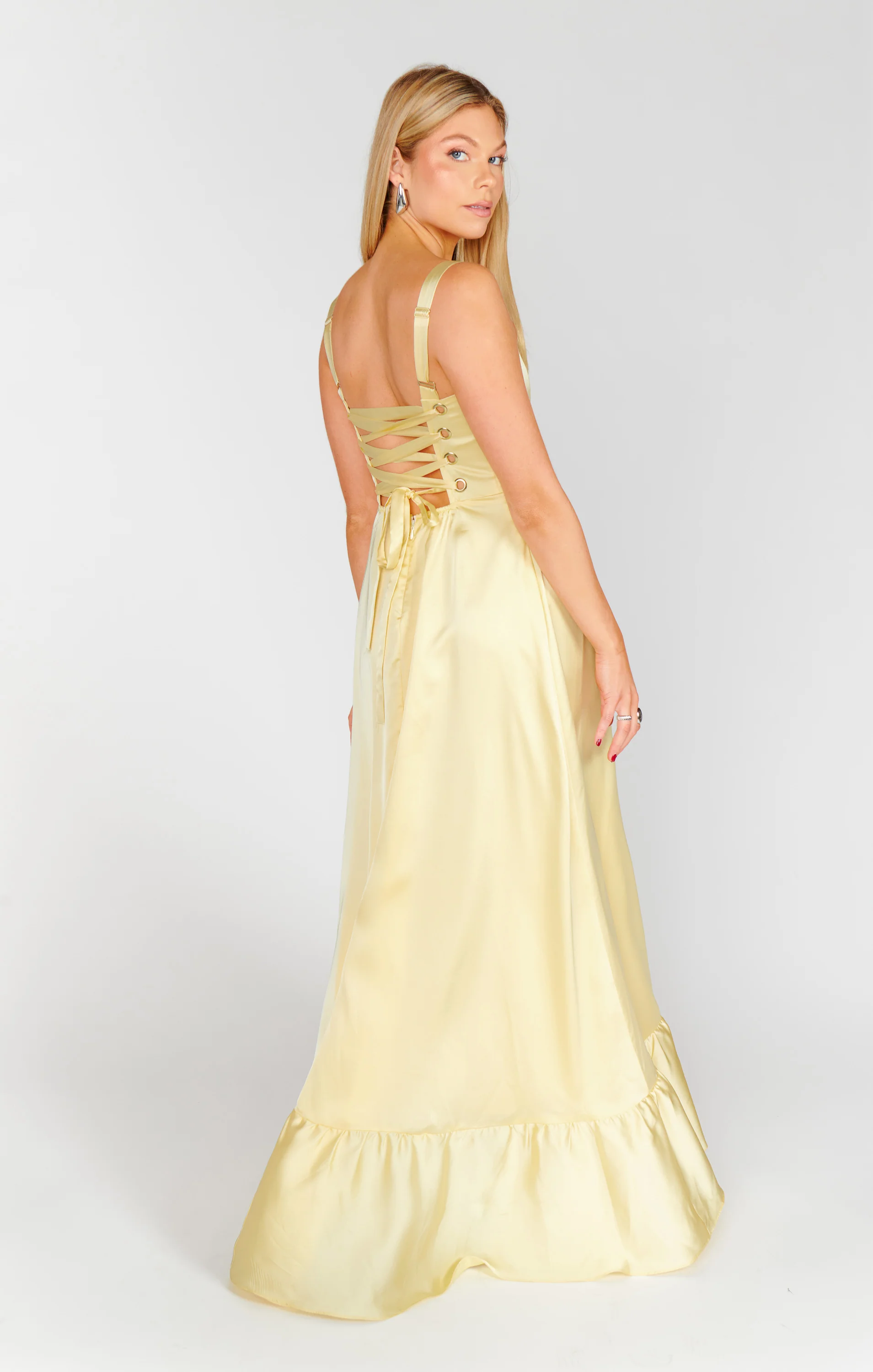 Clarissa Corset Dress ~ Pale Yellow Luxe Satin - Image 7