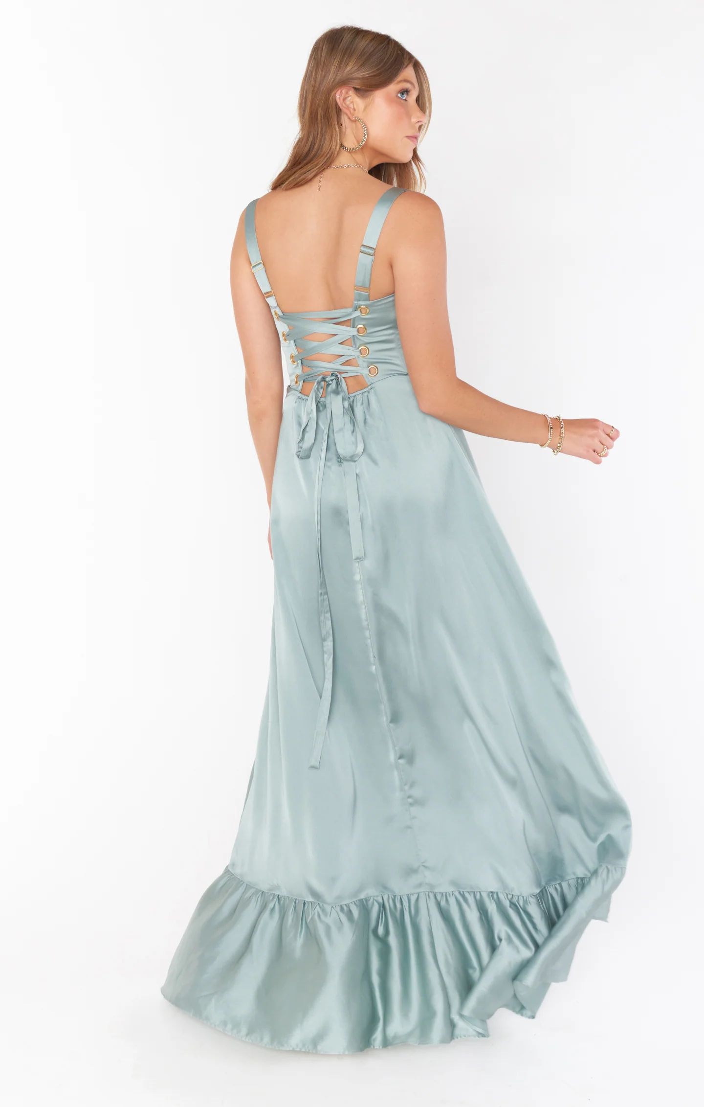 Clarissa Corset Dress ~ Silver Sage Luxe Satin - Image 5