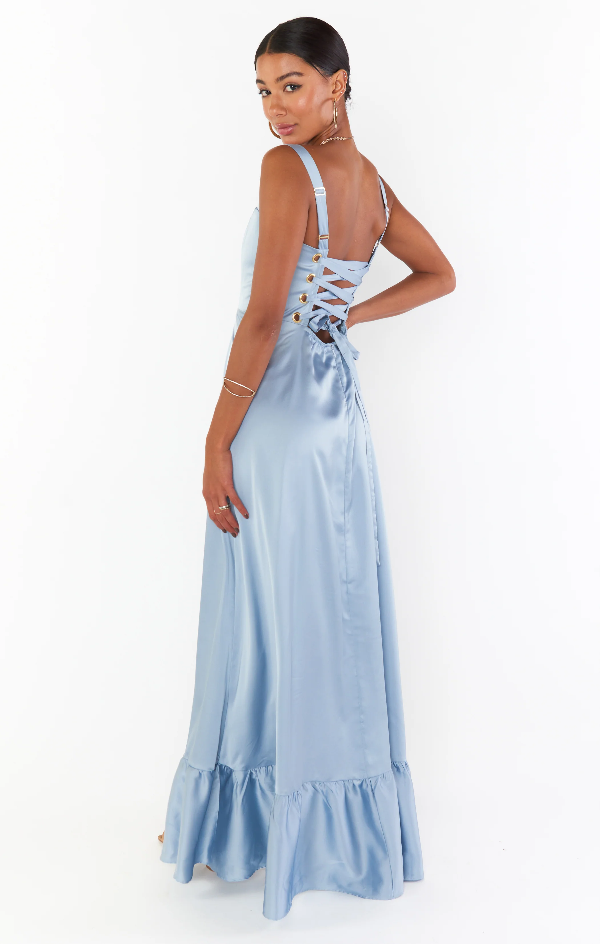 Clarissa Corset Dress ~ Steel Blue Luxe Satin - Image 3