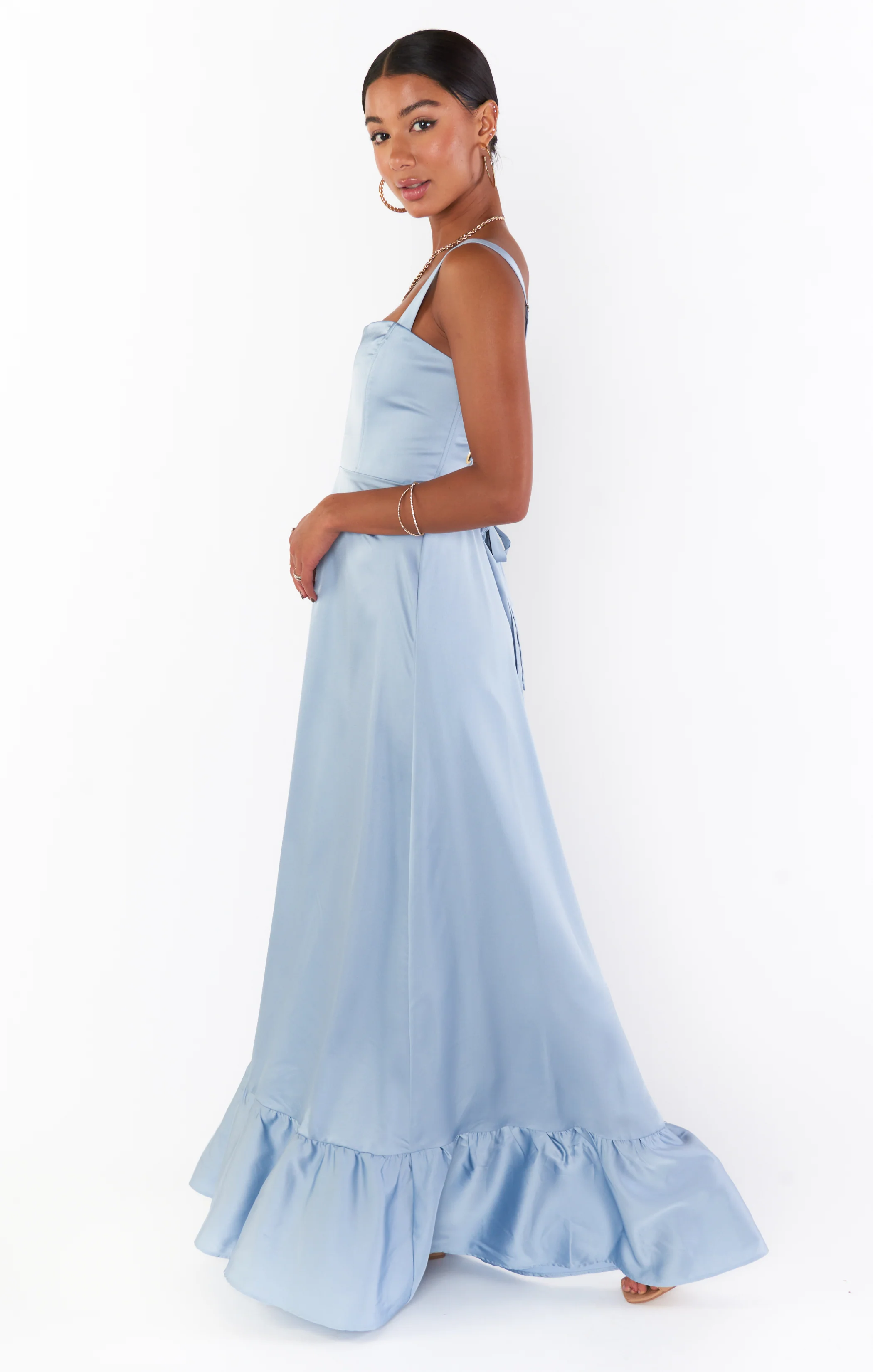 Clarissa Corset Dress ~ Steel Blue Luxe Satin - Image 5