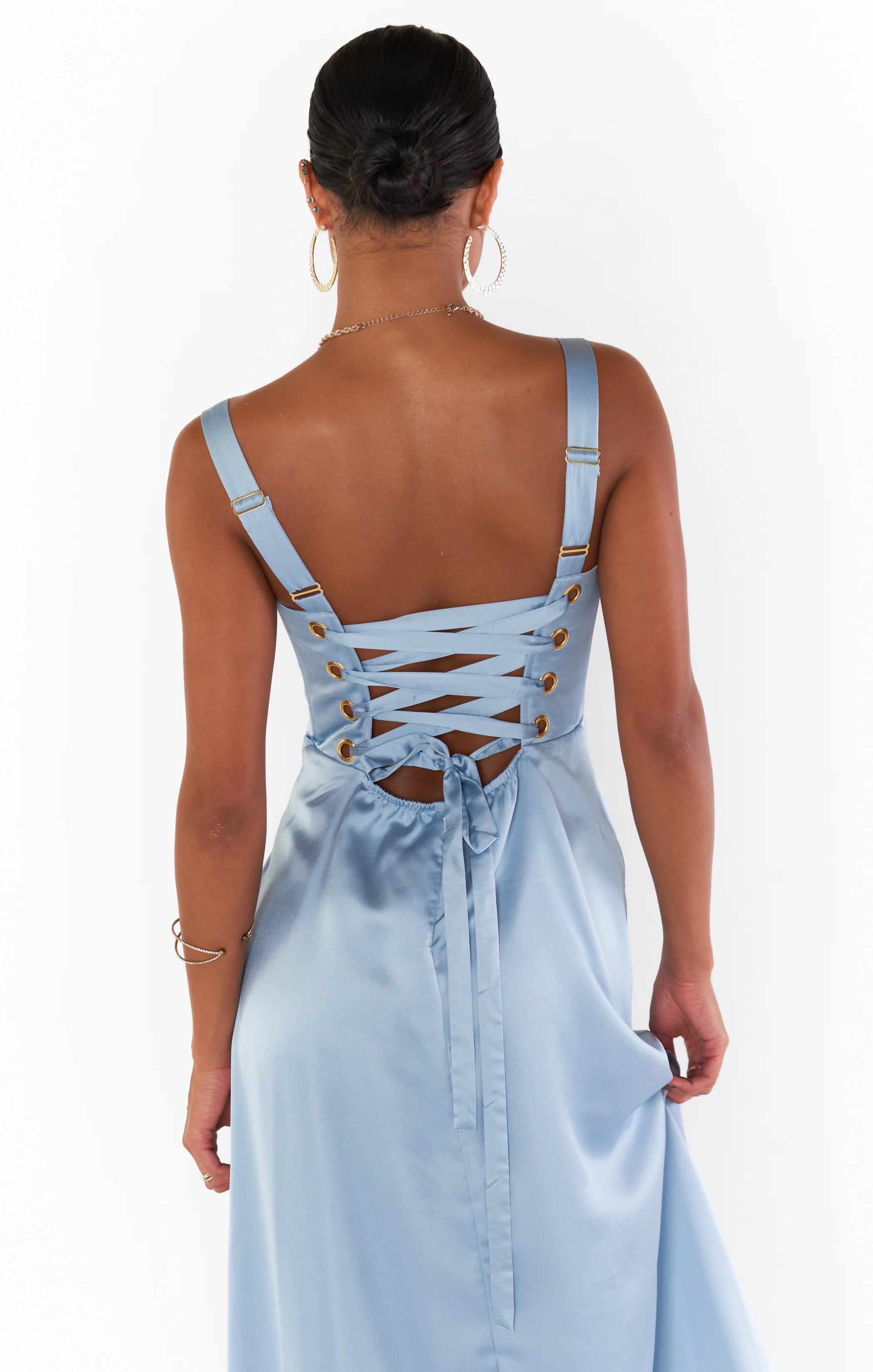 Clarissa Corset Dress ~ Steel Blue Luxe Satin - Image 6