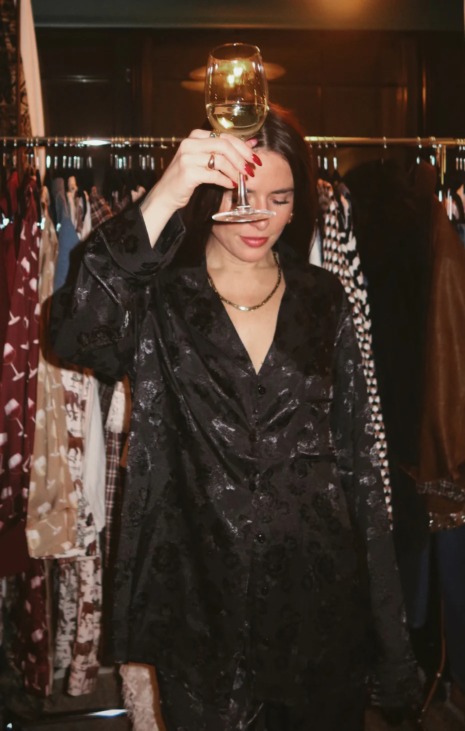 Classic Cropped PJ Set ~ Black Floral Silky - Image 3