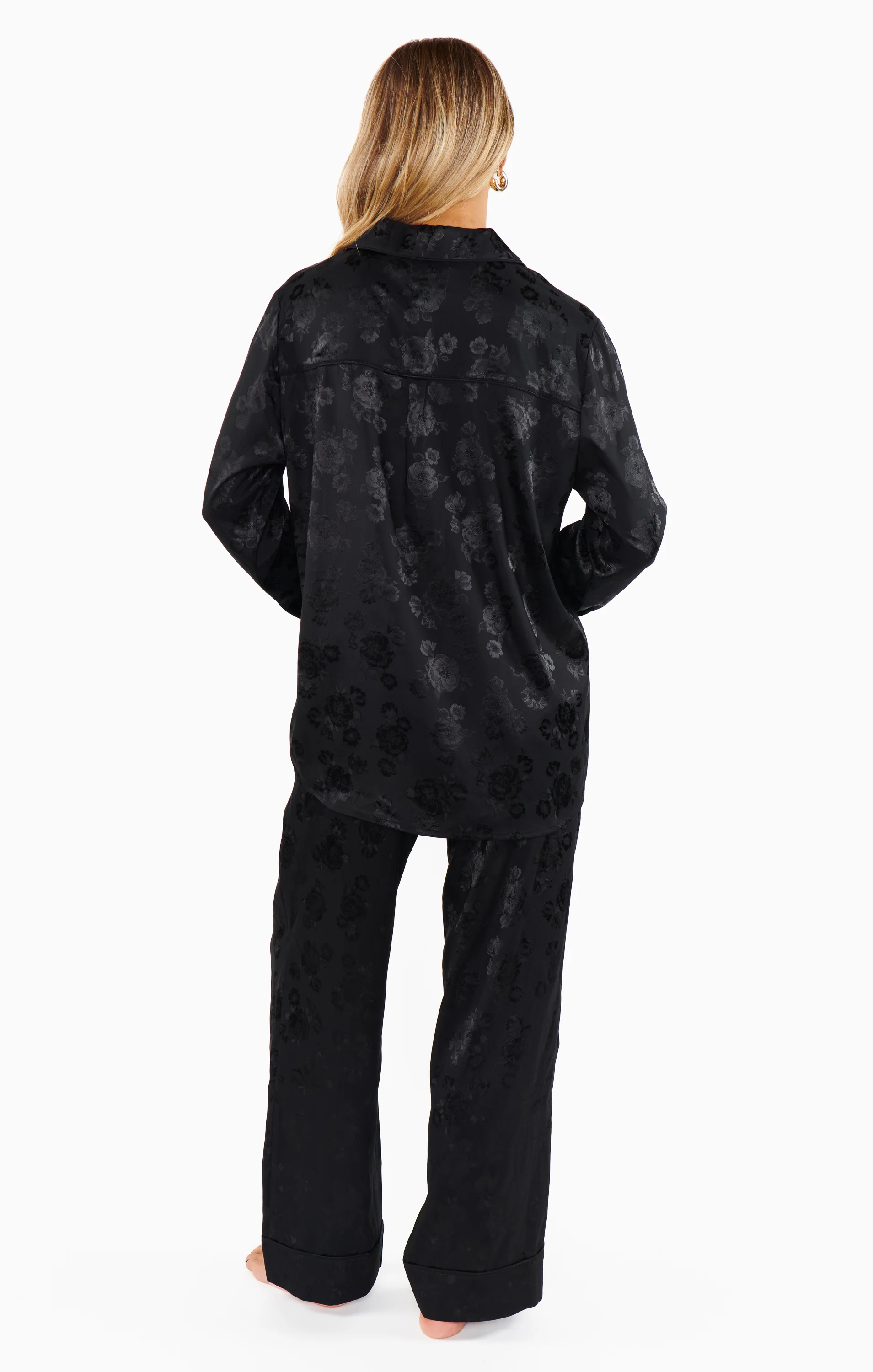 Classic Cropped PJ Set ~ Black Floral Silky - Image 6