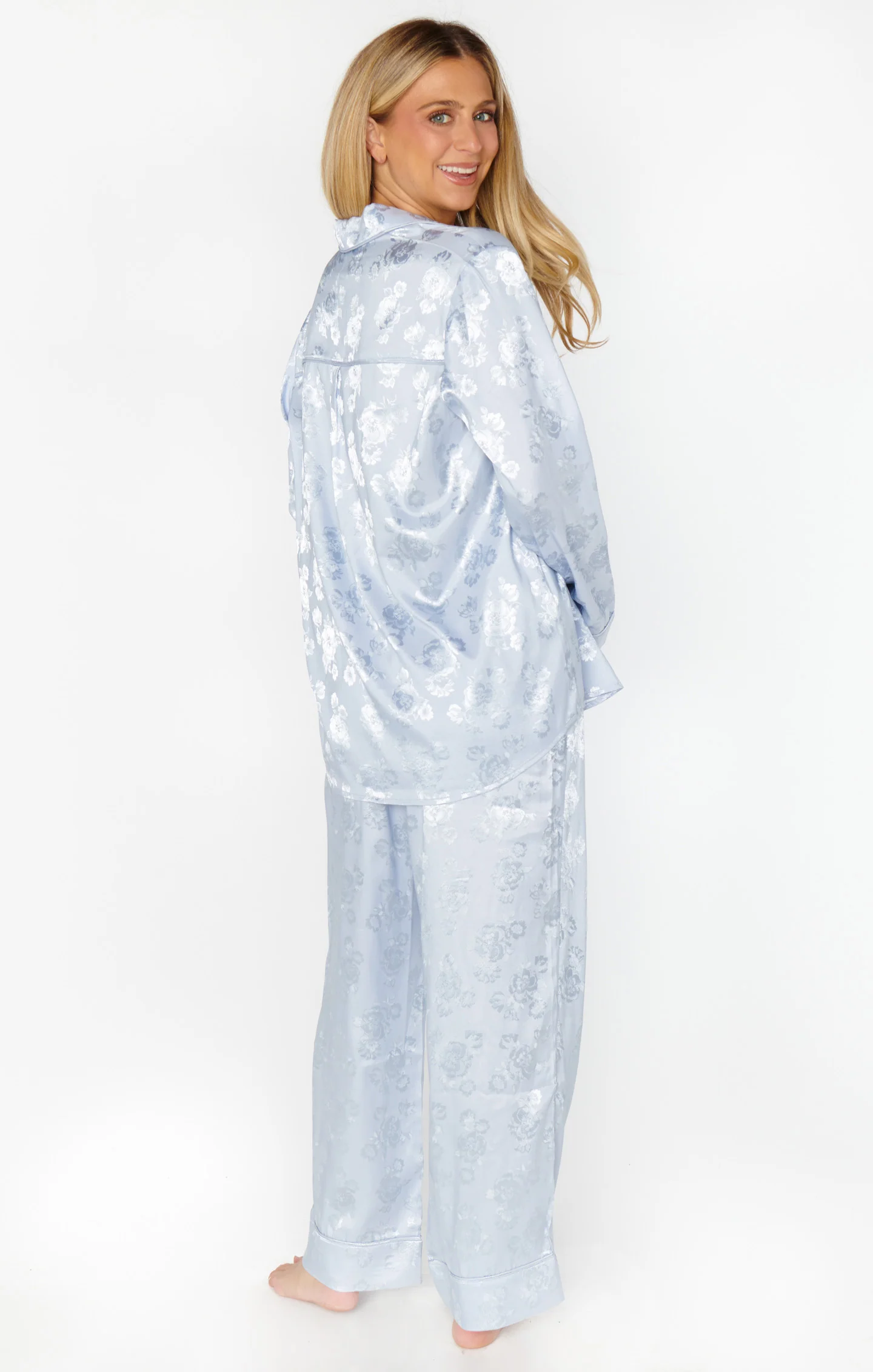 Classic Cropped PJ Set ~ Blue Floral Silky - Image 4