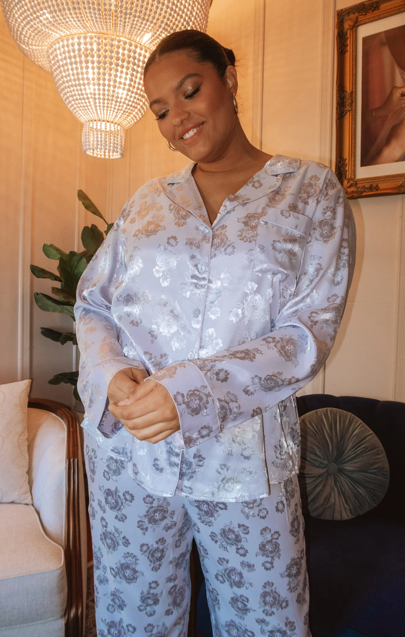 Classic Cropped PJ Set ~ Blue Floral Silky - Image 5