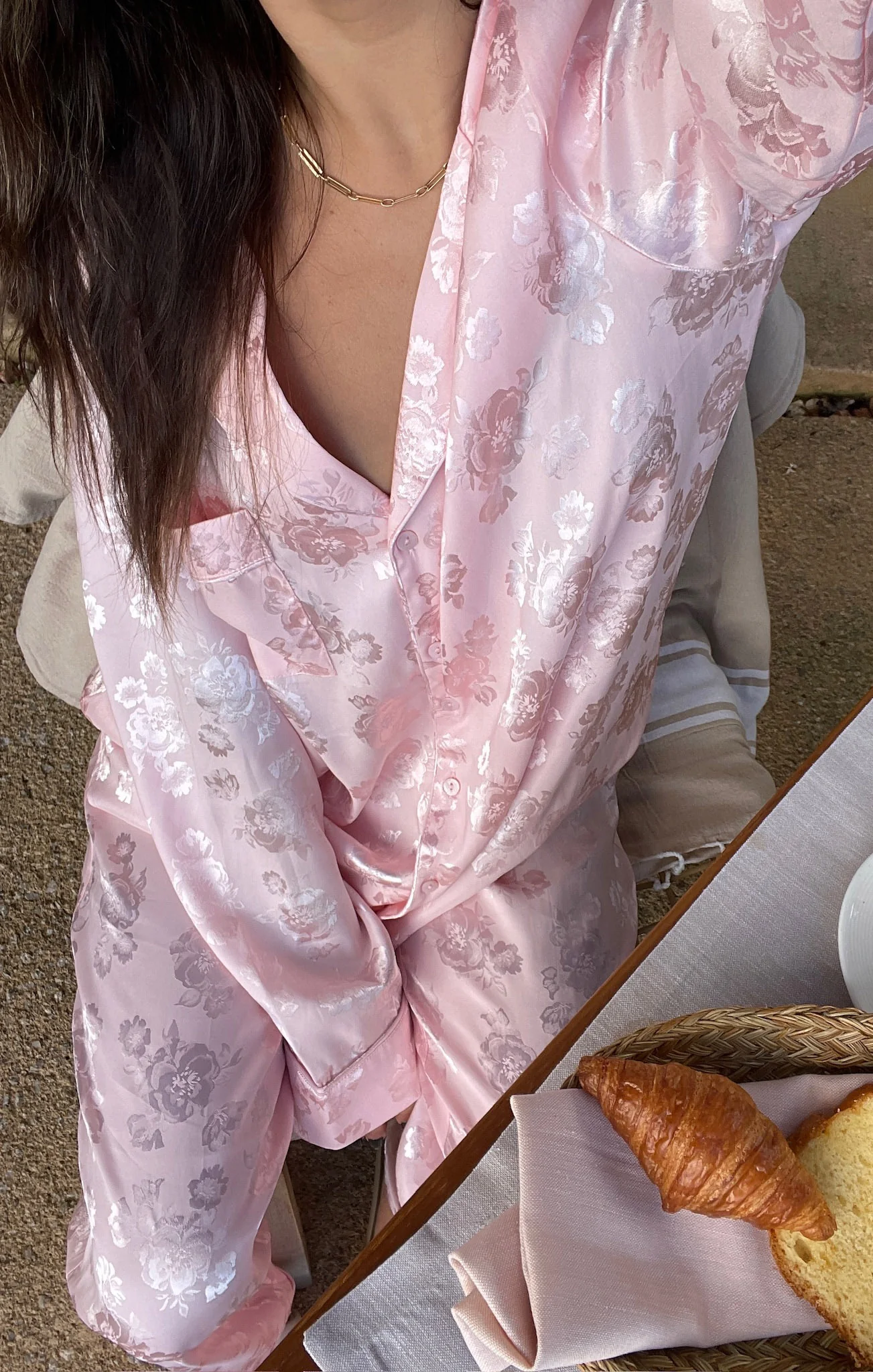 Classic Cropped PJ Set ~ Pink Floral Silky - Image 2