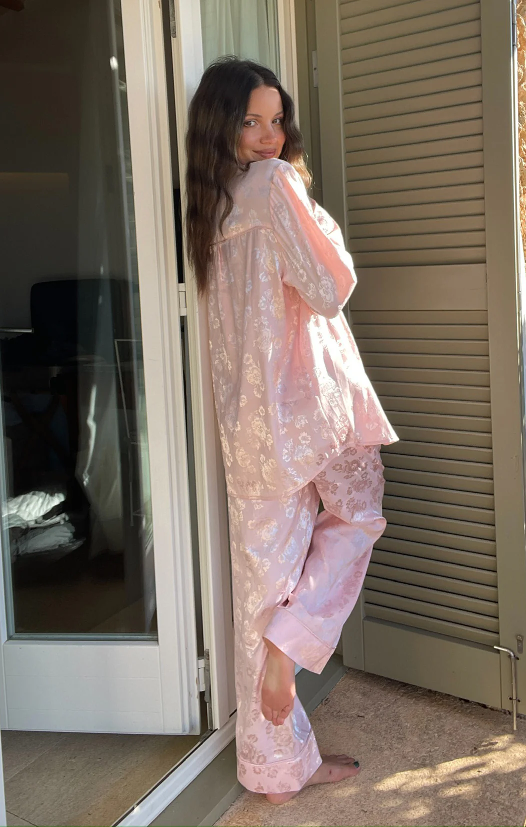 Classic Cropped PJ Set ~ Pink Floral Silky - Image 3