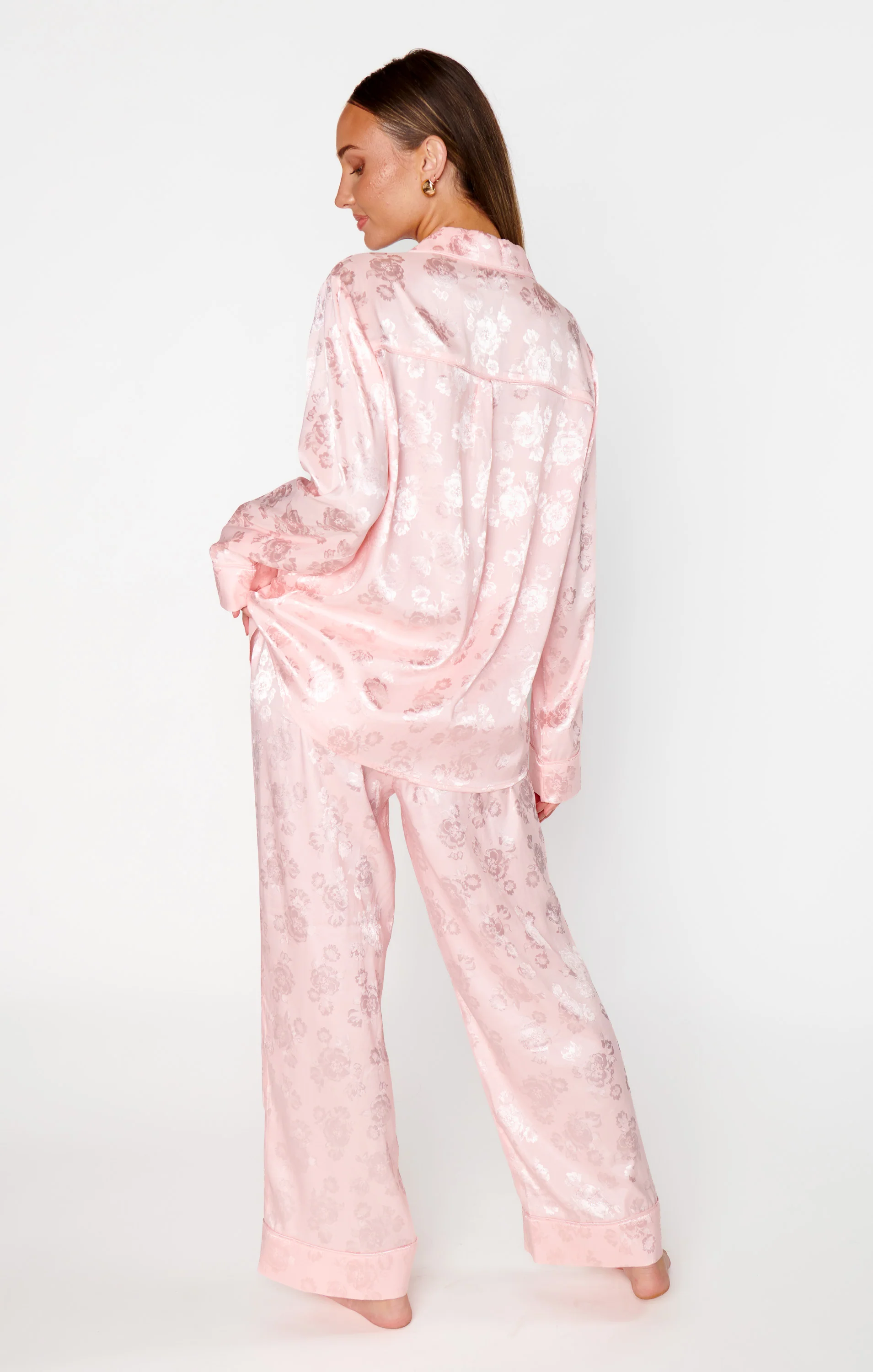 Classic Cropped PJ Set ~ Pink Floral Silky - Image 5