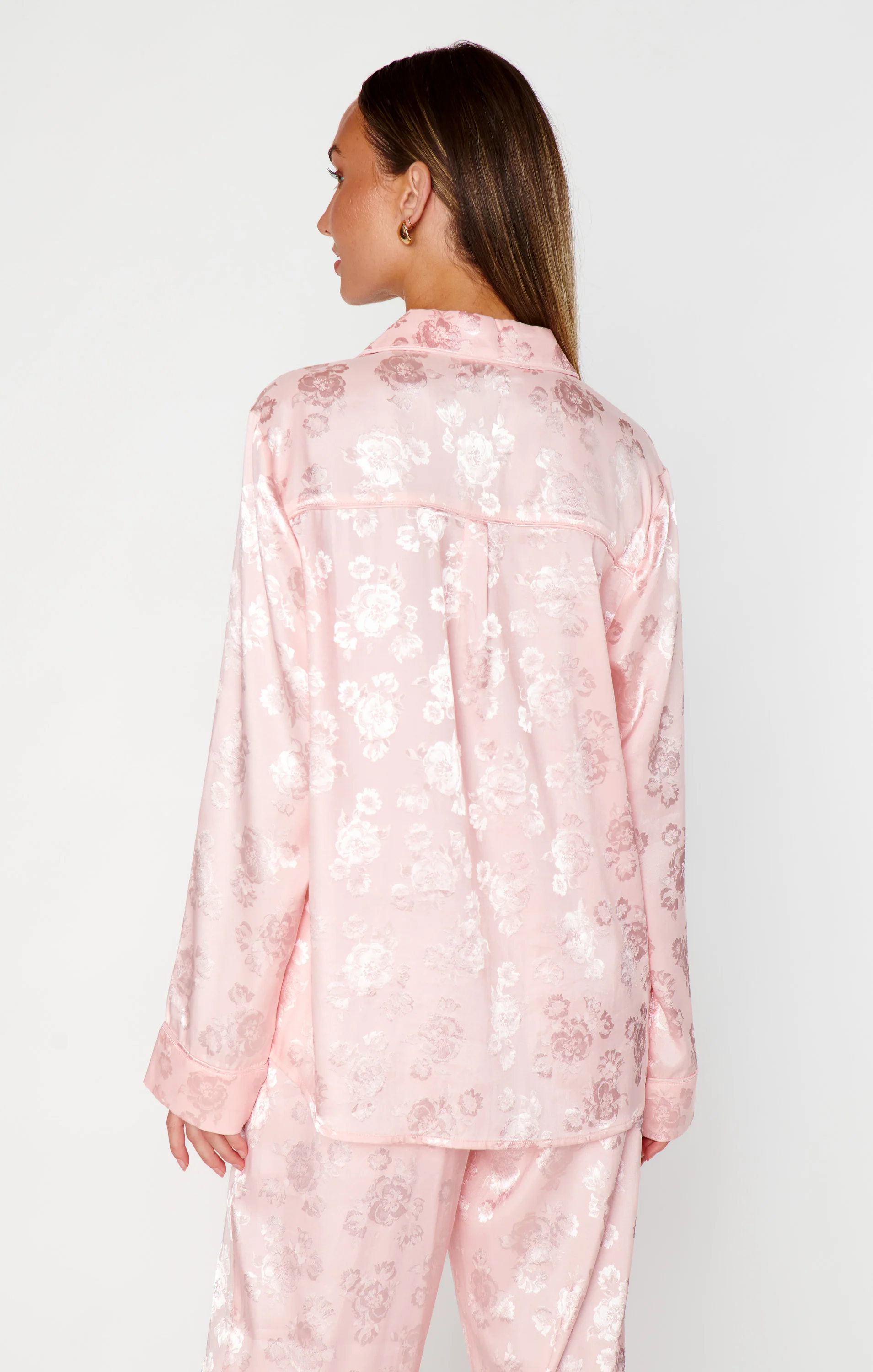 Classic Cropped PJ Set ~ Pink Floral Silky - Image 6