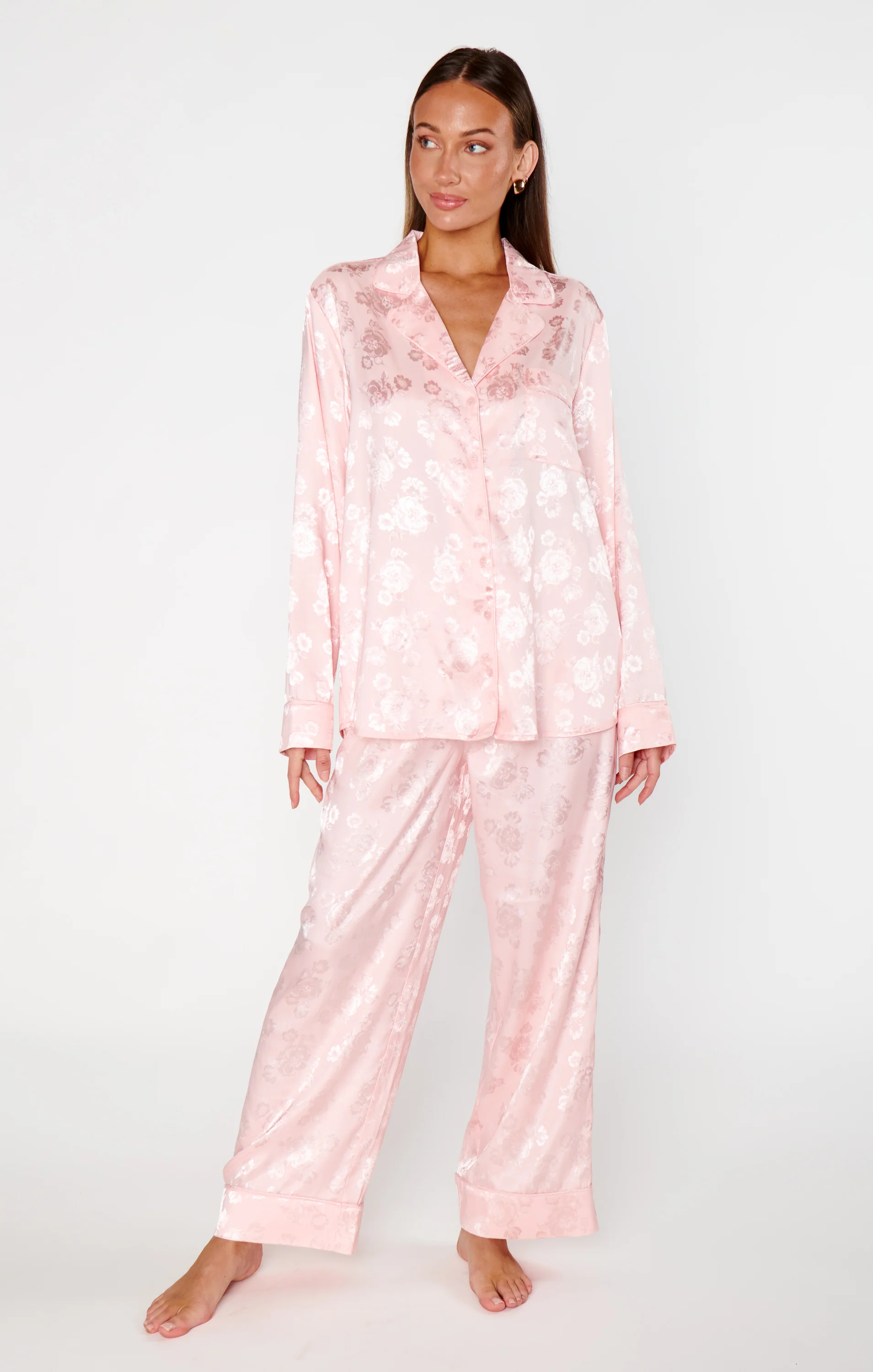 Classic Cropped PJ Set ~ Pink Floral Silky - Image 7